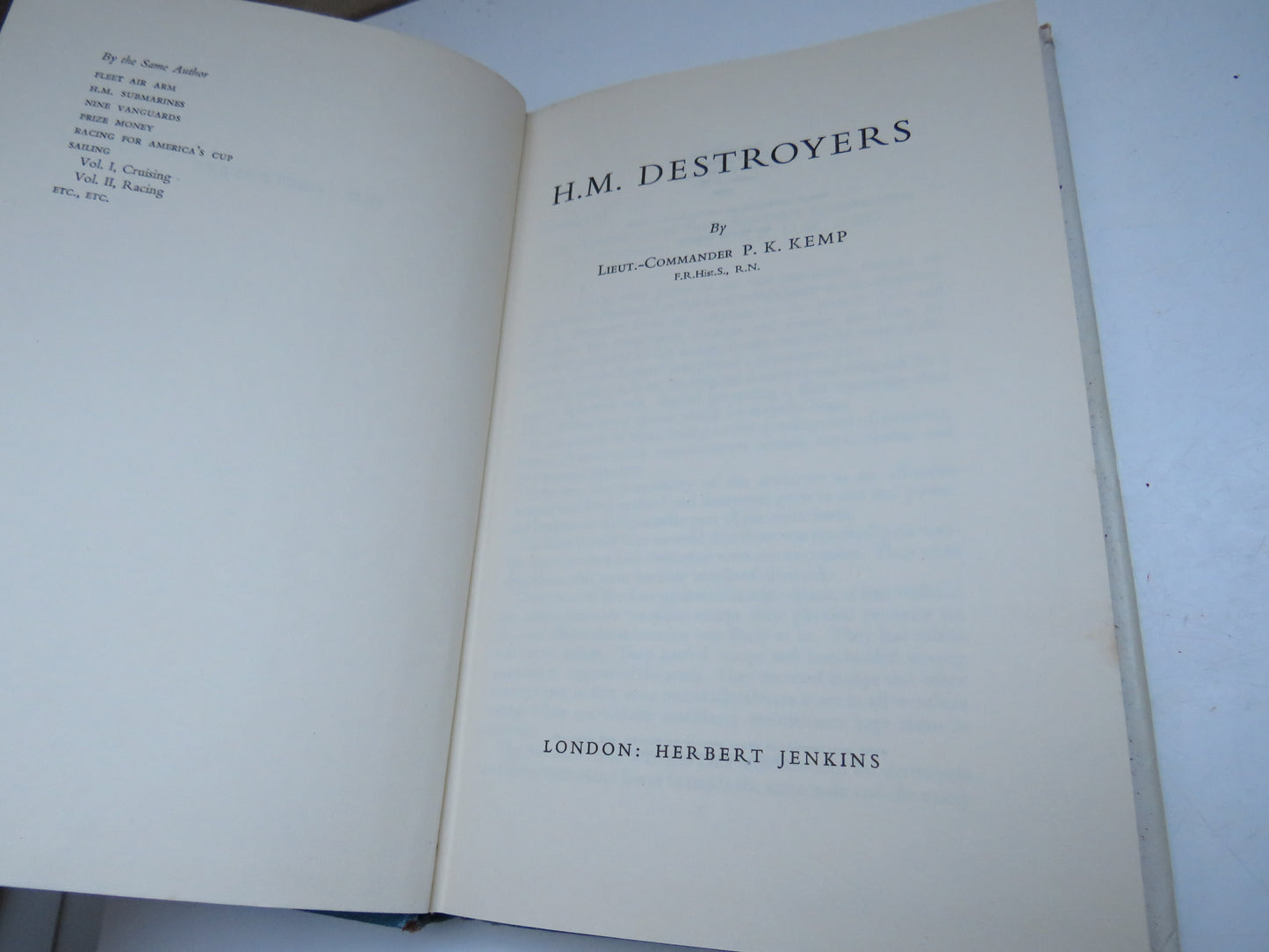 H.M. Destroyers By Lieut-Commander P.K. Kemp 1956