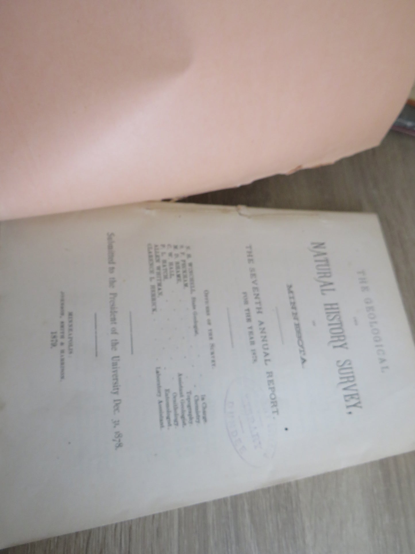 The Geological and Natural History Survey of Minnesota The Seventh Annual Report For The Year 1878