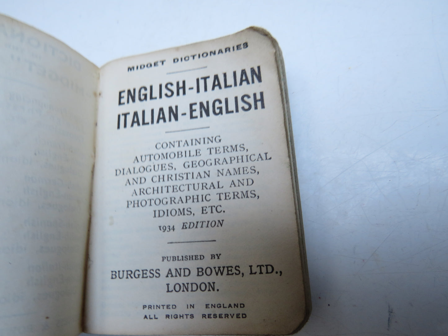 English Italian, Italian - English Midget Series Dictionaries 1934 Edition