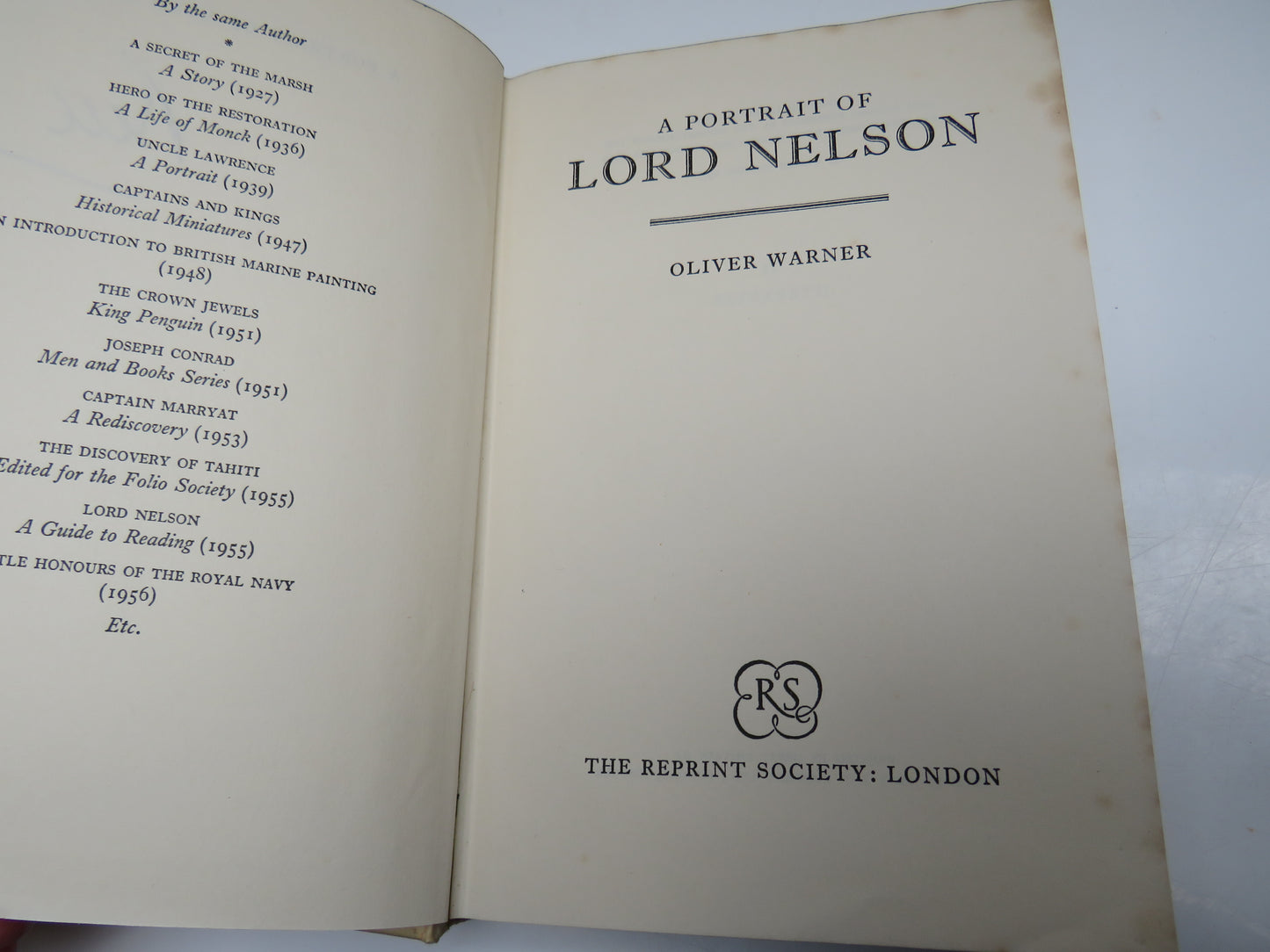 A Portrait of Lord Nelson By Oliver Warner 1959