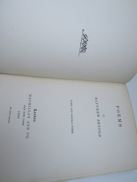 Poems By Matthew Arnold Lyric and Elegiac Poems 1888 Antique Victorian Book