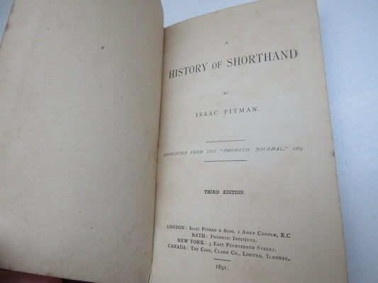 A History of Shorthand By Isaac Pitman 1891 Antique Book