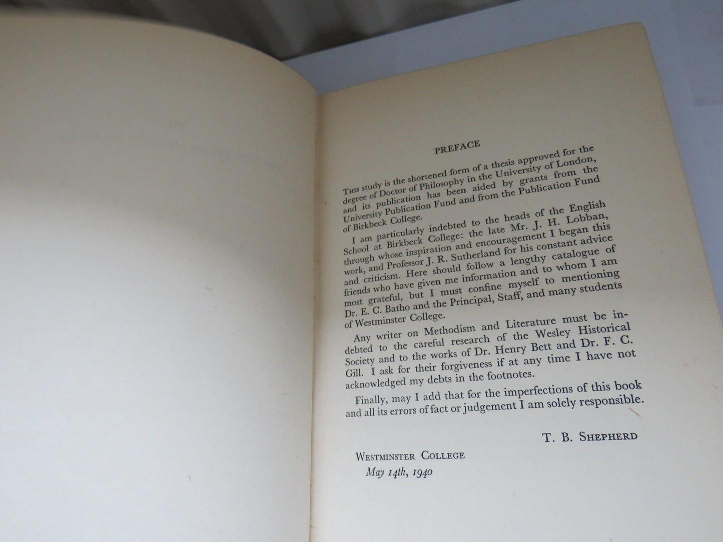 Methodism and the Literature of The Eighteenth Century By T.B. Shepherd 1940
