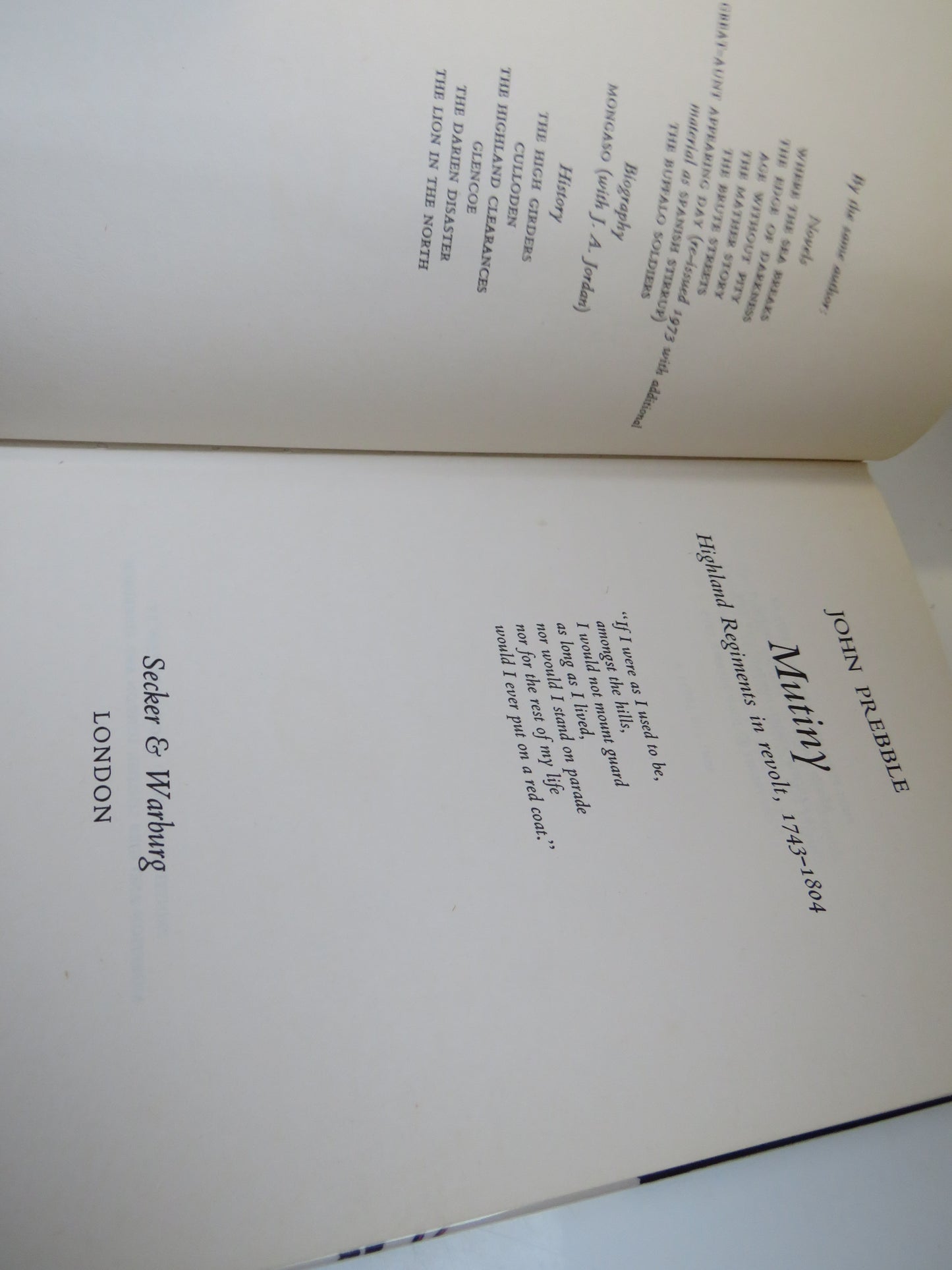 Mutiny, Highland Regiments in Revolt, 1743-1804 by John Prebble, 1975