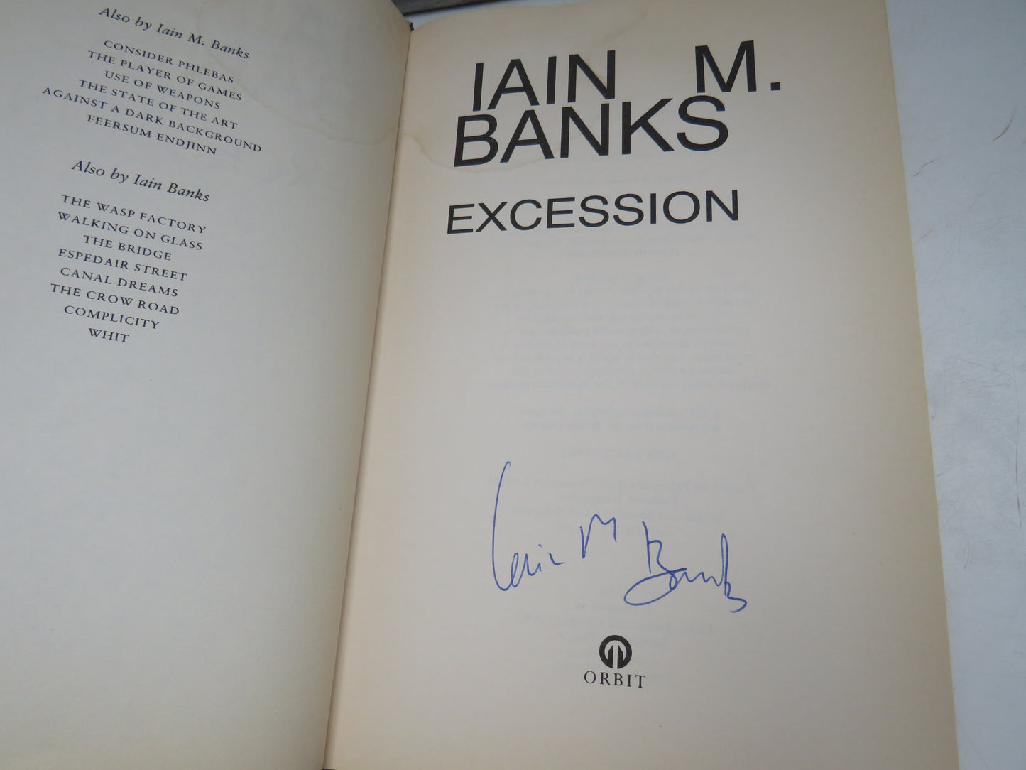 Excession by Iain M. Banks, 1996, Signed Copy