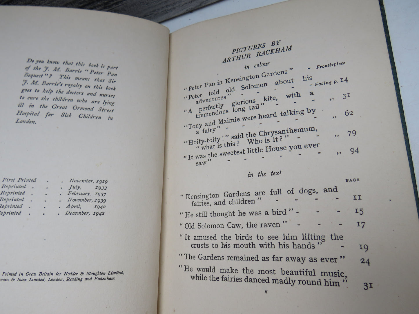 J.M. Barrie's Peter Pan In Kensington Gardens, retold by May Bryon for Little People with the Permission of the Author, 1942, Vintage Children's Book