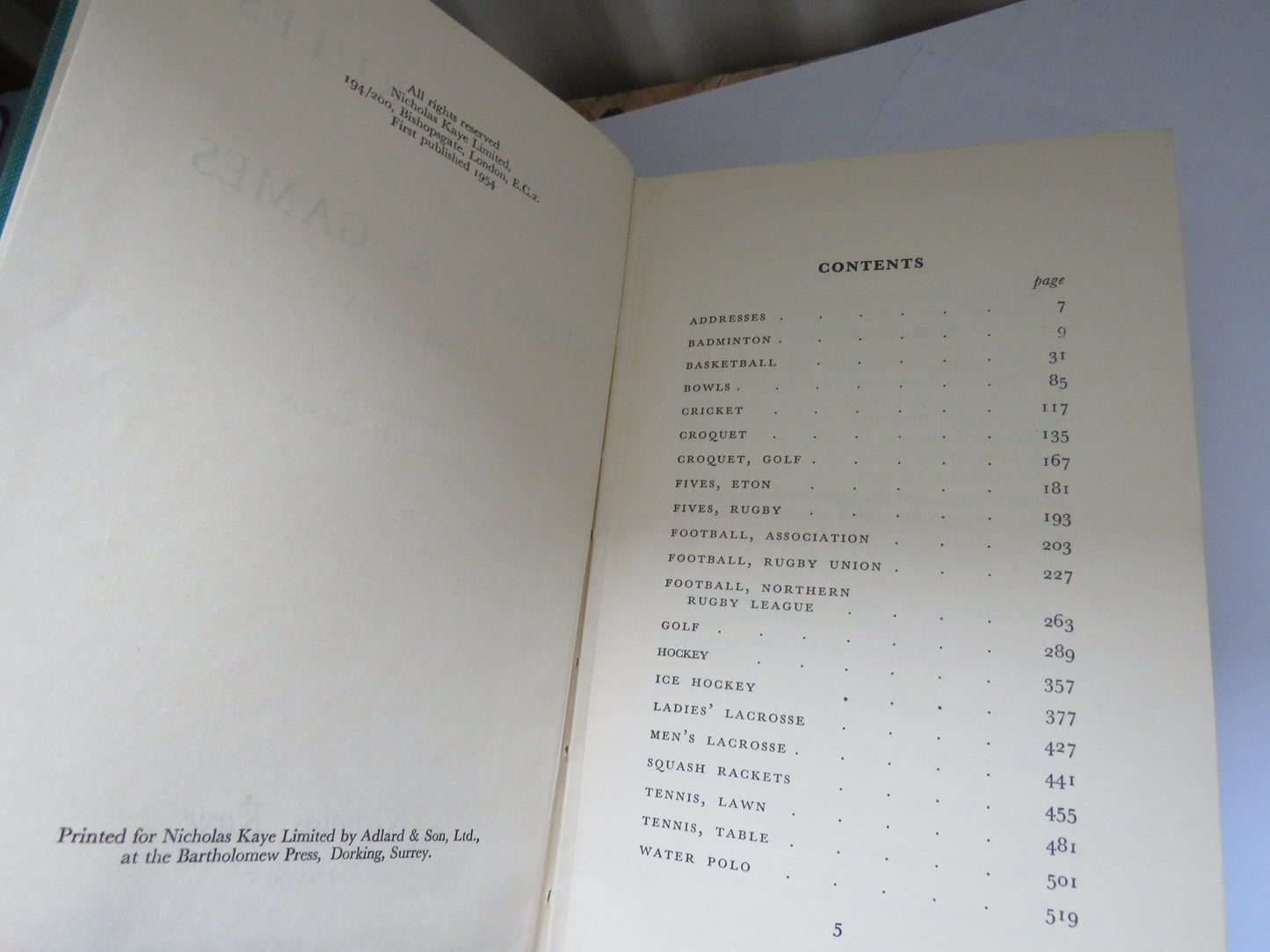 Official Rules of Sports & Games 1954-1955 Illustrations By H. Radcliffe Wilson 1954