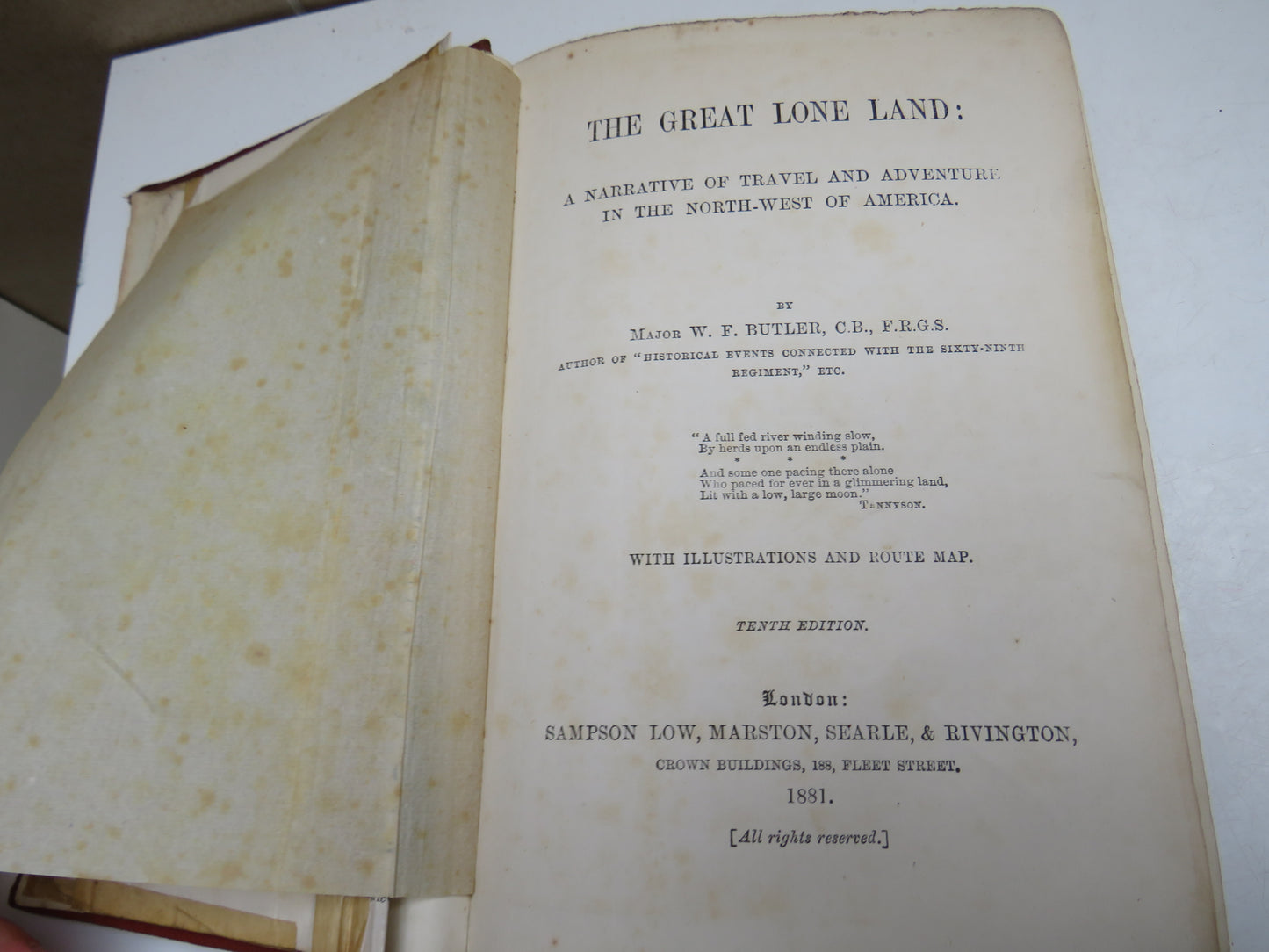 The Great Lone Land: A Narrative of Travel and Adventure In The North-West Of America By Major W.F. Butler 1881
