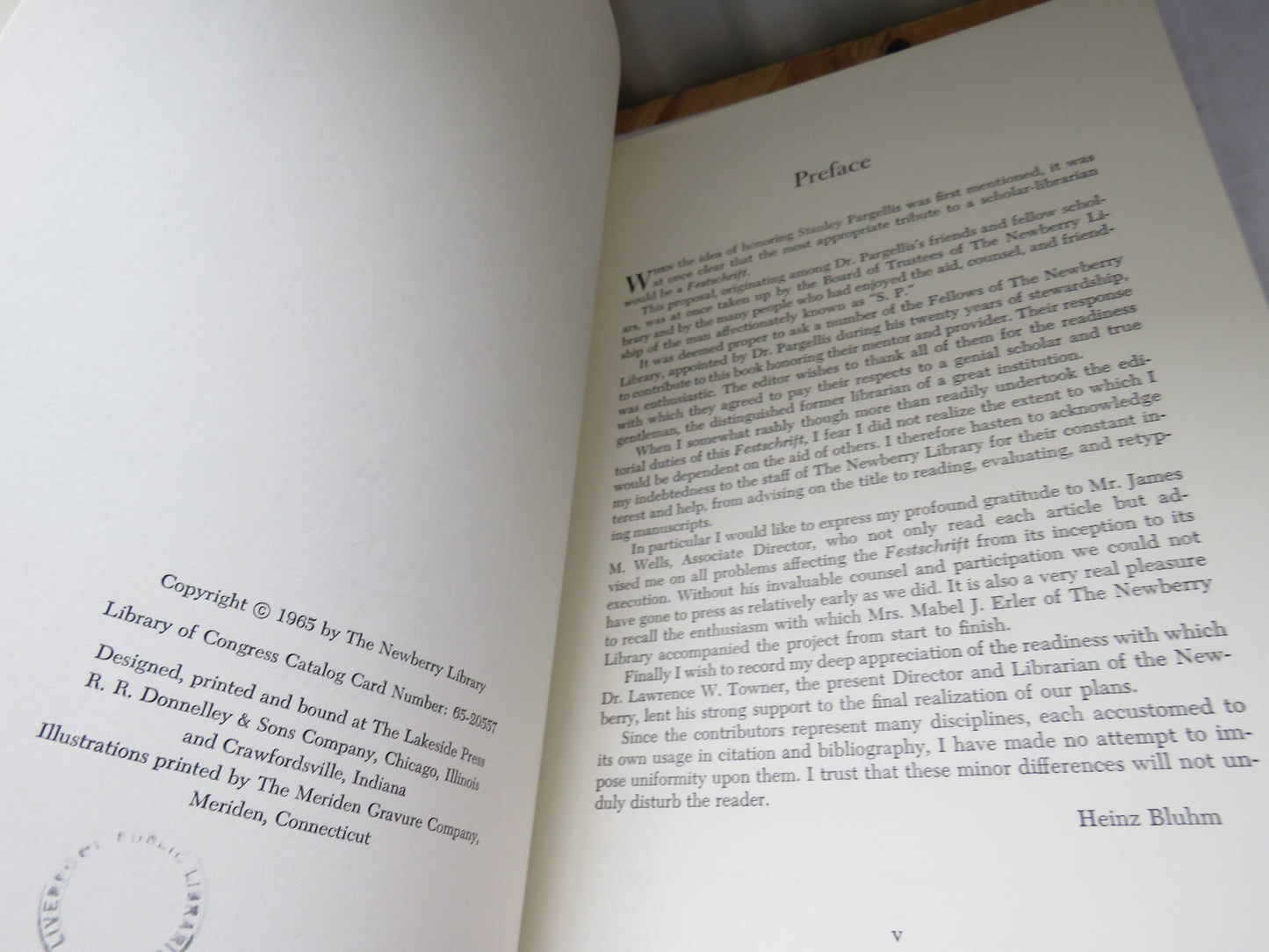 Essays In History and Literature Presented By Fellows of the Newberry Library To Stanley Pargellis Edited By Heinz Bluhm 1965