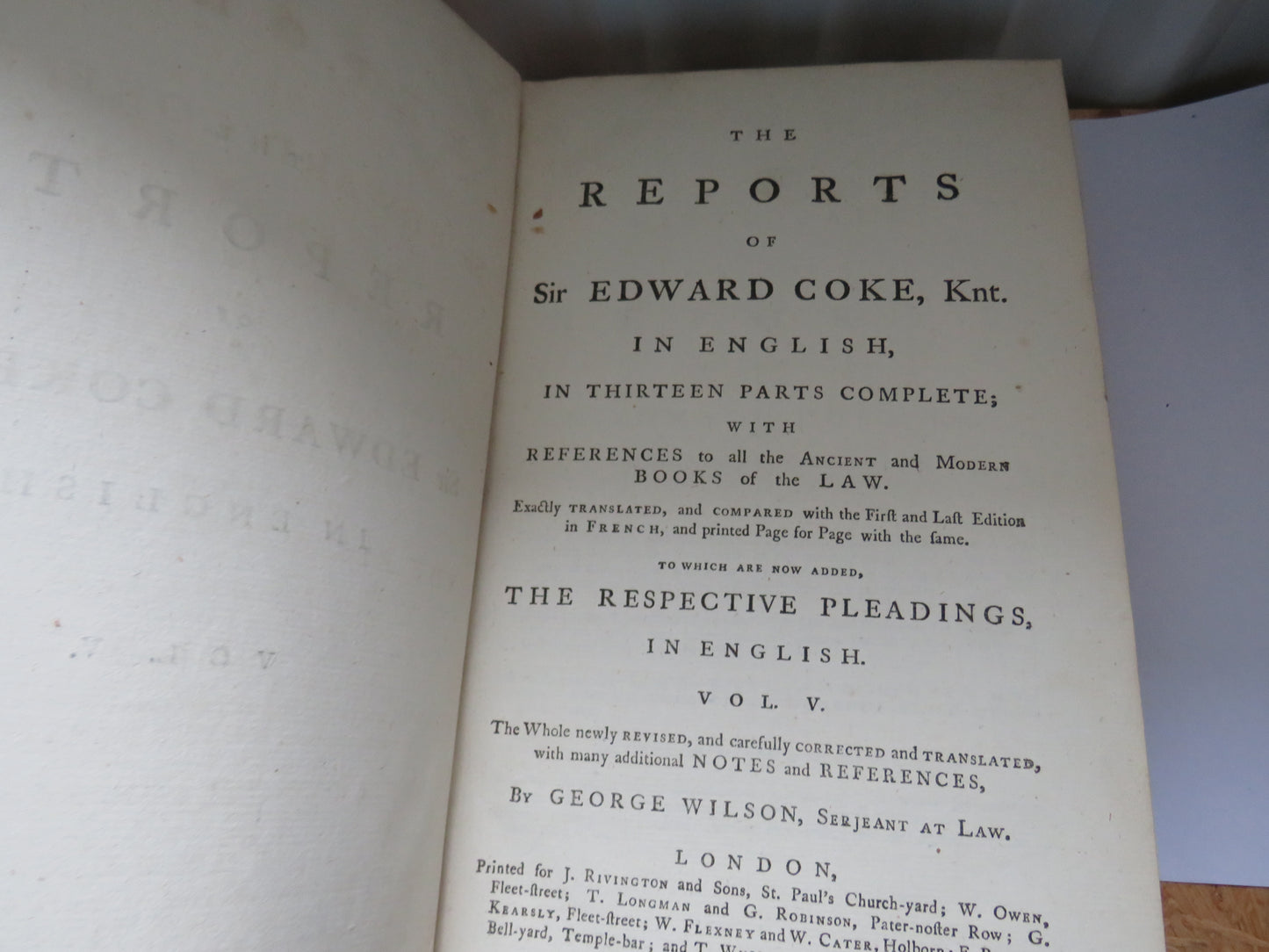 The Reports of Sir Edward Coke, Knt In English In 13 Parts Volume V 1777