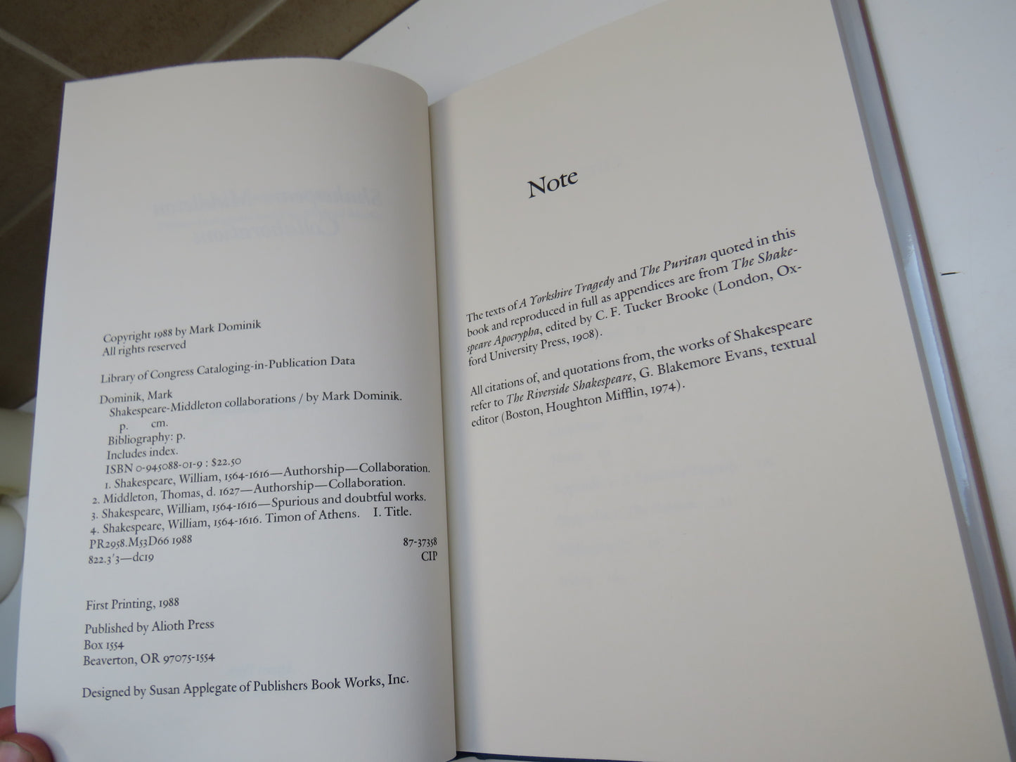 Shakespeare-Middleton Collaborations By Mark Dominik 1988
