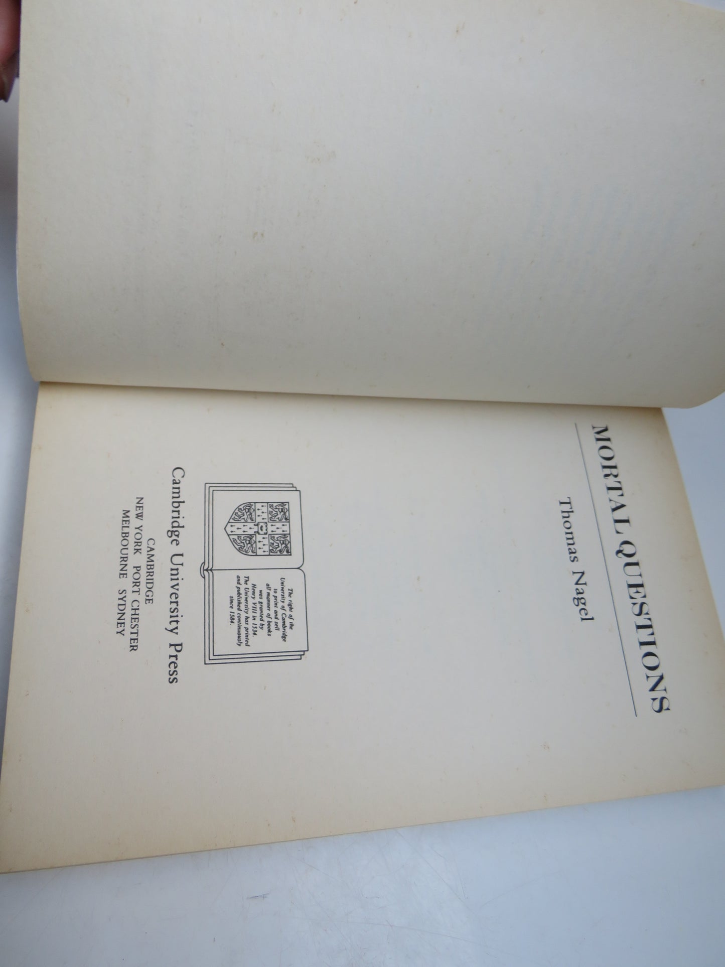 Mortal Questions By Thomas Nagel 1991 Vintage Book