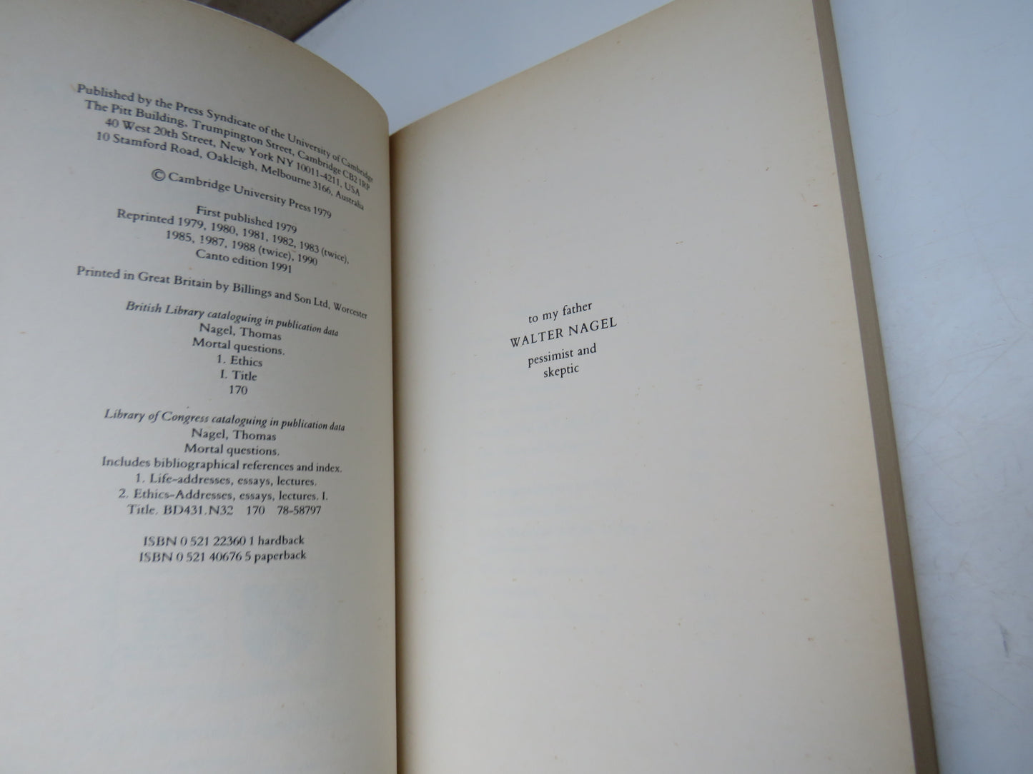 Mortal Questions By Thomas Nagel 1991 Vintage Book