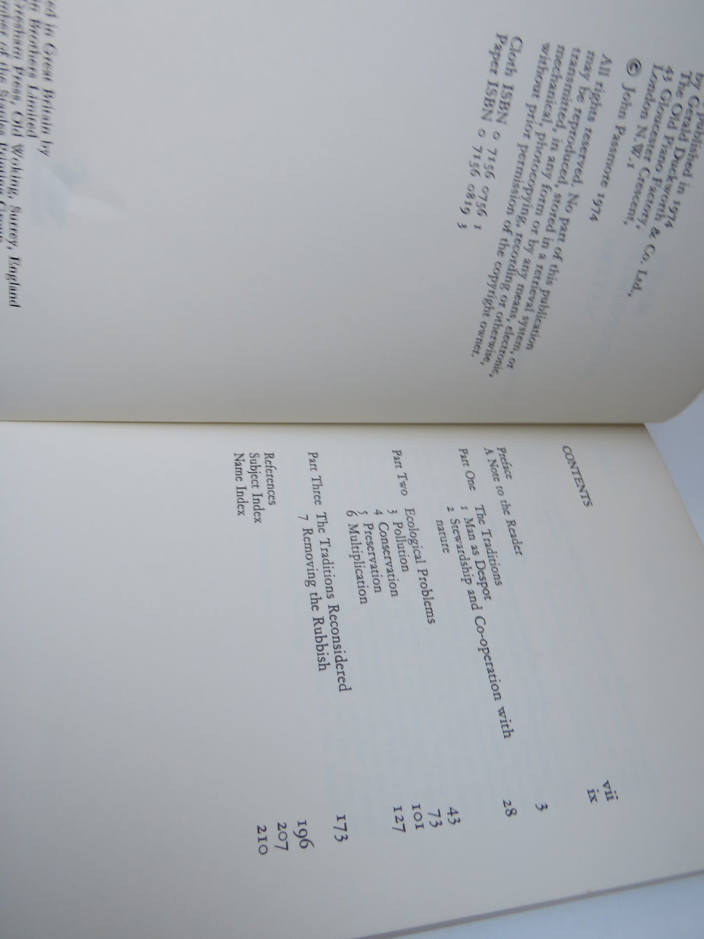 Man's Responsibility For Nature Ecological Problems and Western Traditions By John Passmore 1974