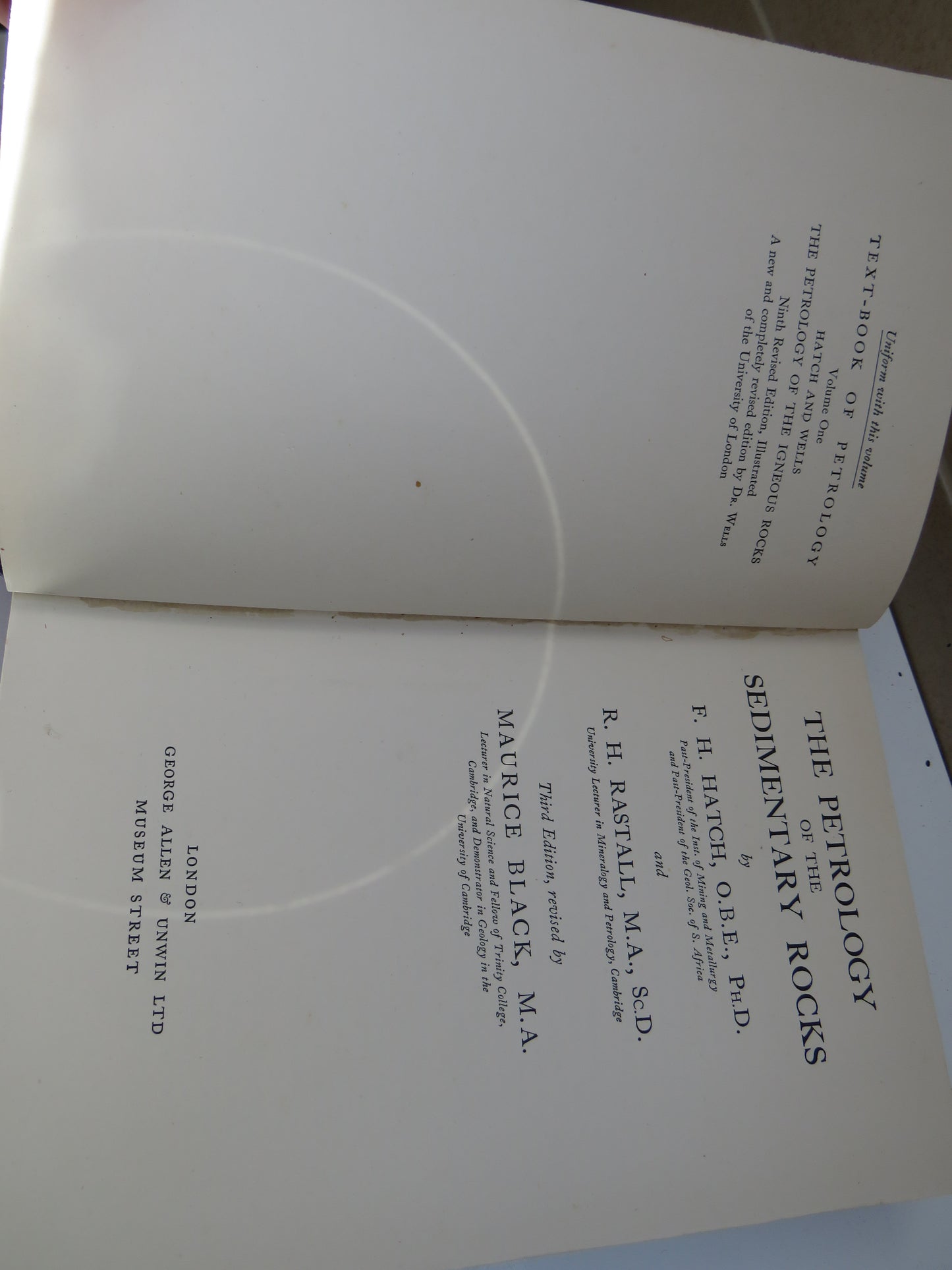 The Petrology of the Sedimentary Rocks By F.H. Hatch and R.H. Rastall 1938
