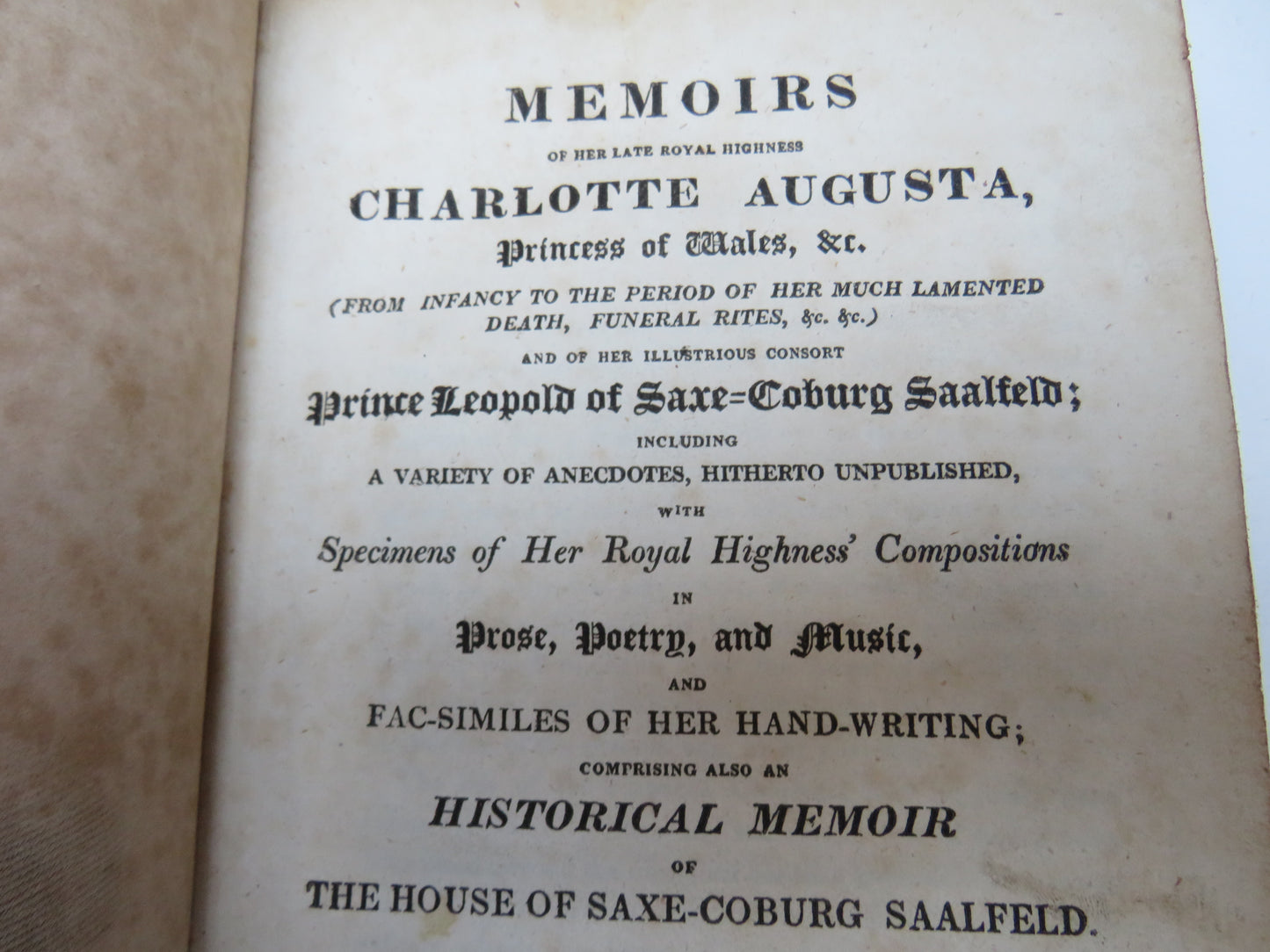 Memoirs Of Her Late Royal Highness Charlotte Augusta Princess of Wales By Robert Huish 1818
