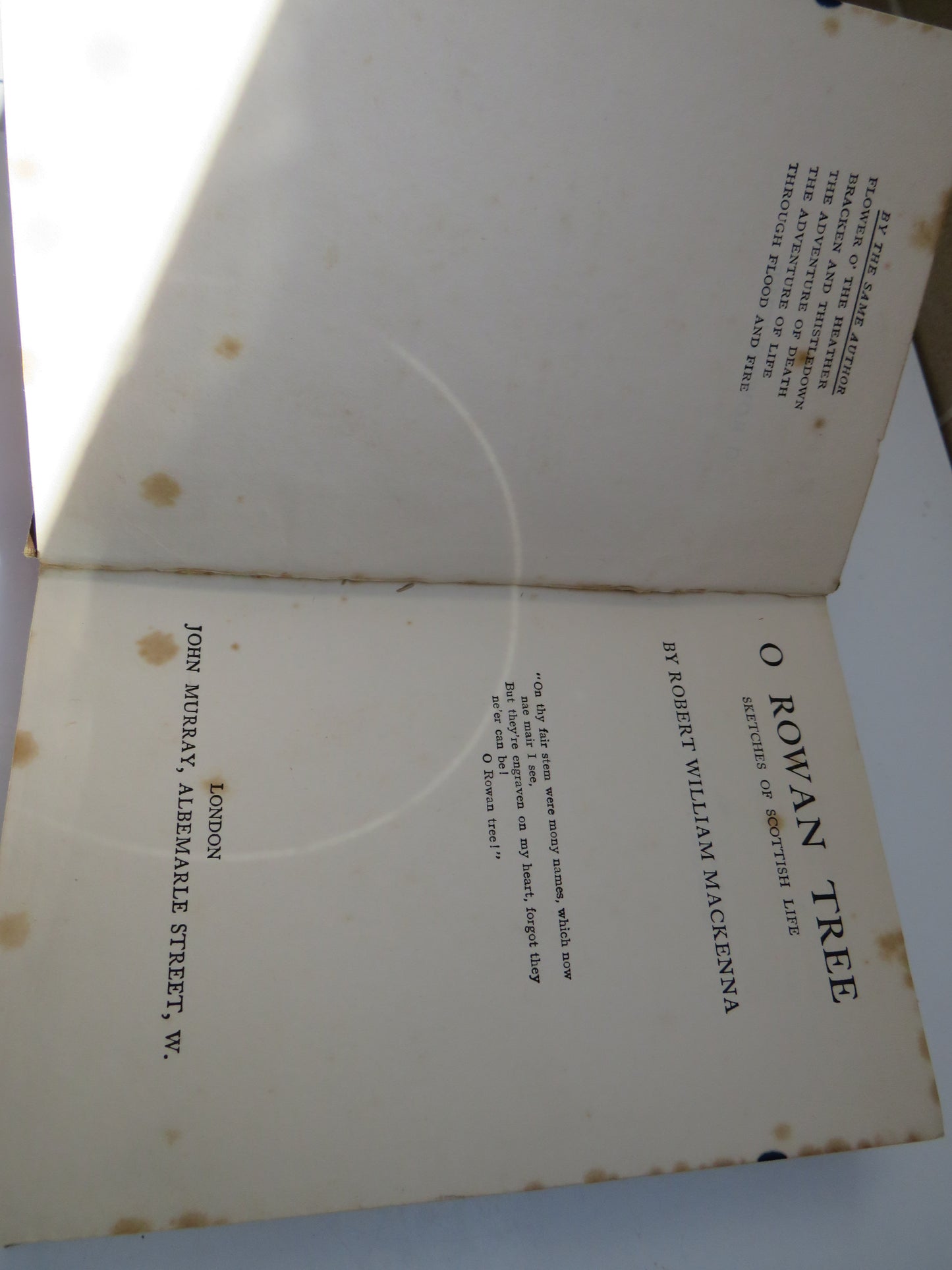 O Rowan Tree Sketches of Scottish Life By Robert William Mackenna 1930