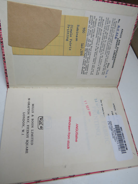 Simple Fabric Printing By Stuart and Patricia Robinson 1962 Vintage Book