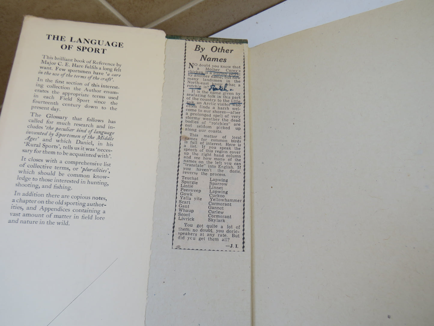 The Language of Sport By C.E. Hare 1939 1st Edition