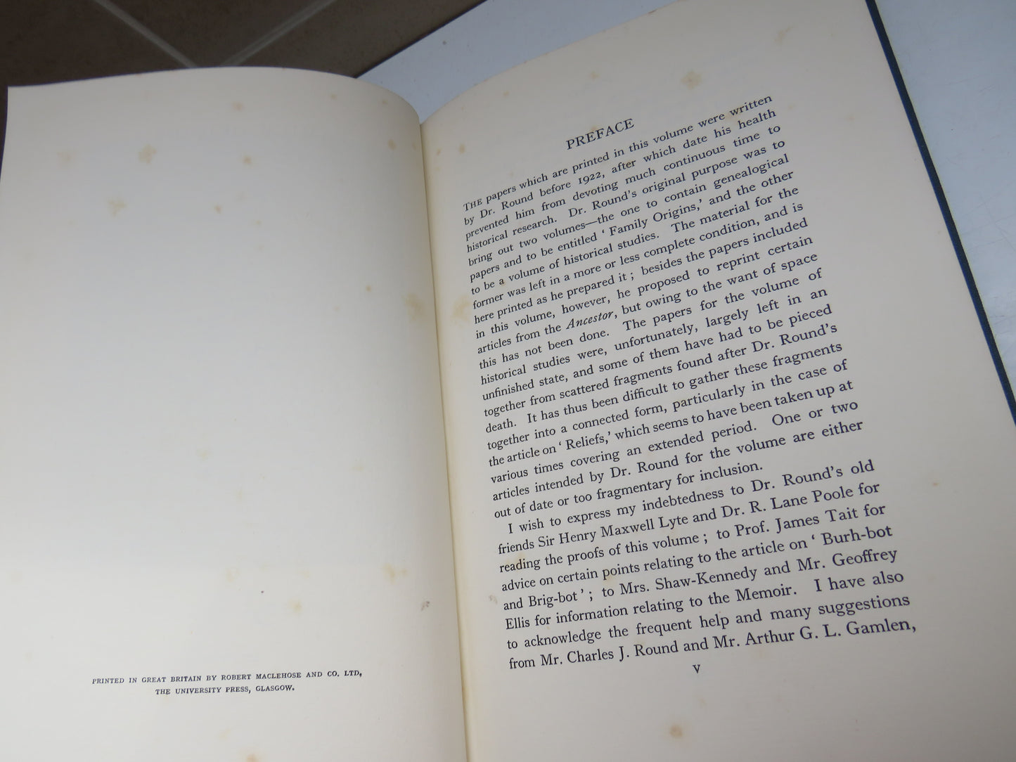 Family Origins and Other Studies By The Late J. Horace Round 1930