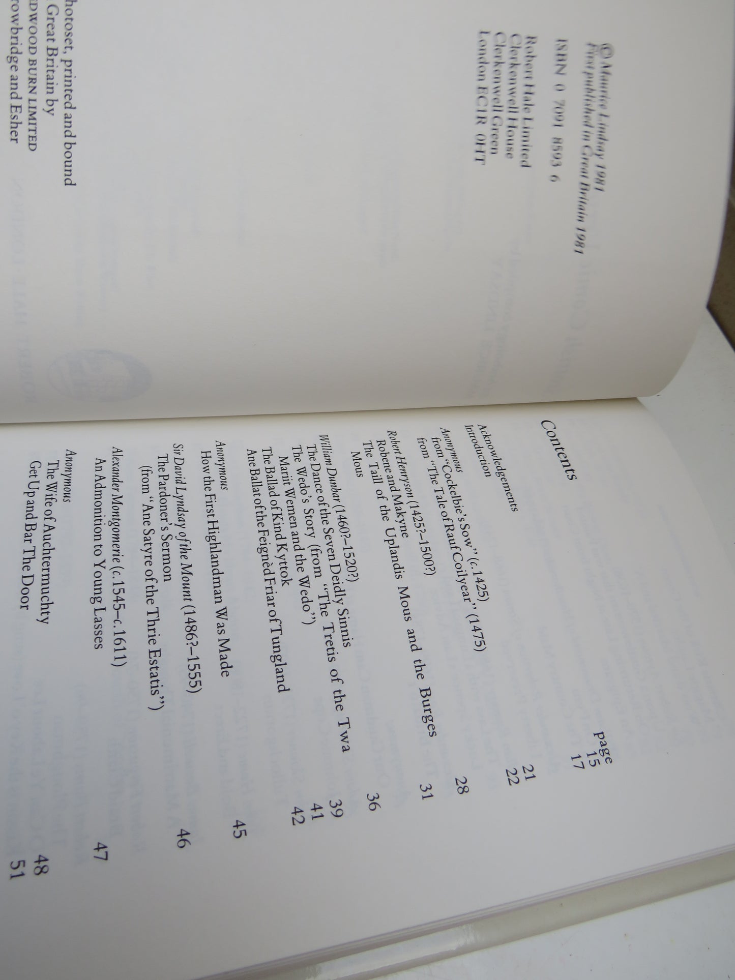 Scottish Comic Verse An Anthology Compiled By Maurice Lindsay 1981