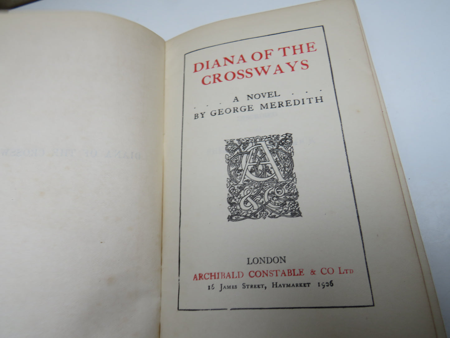 Diana of the Crossways A Novel By George Meredith 1926