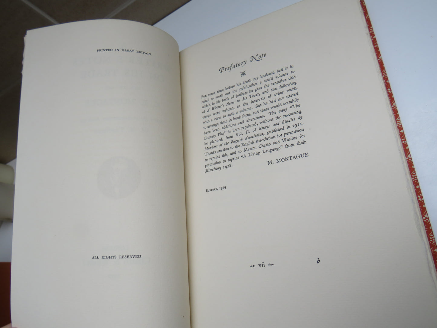 A Writer's Notes on His Trade By C. E. Montague 1930 Signed By H.M. Tomlinson