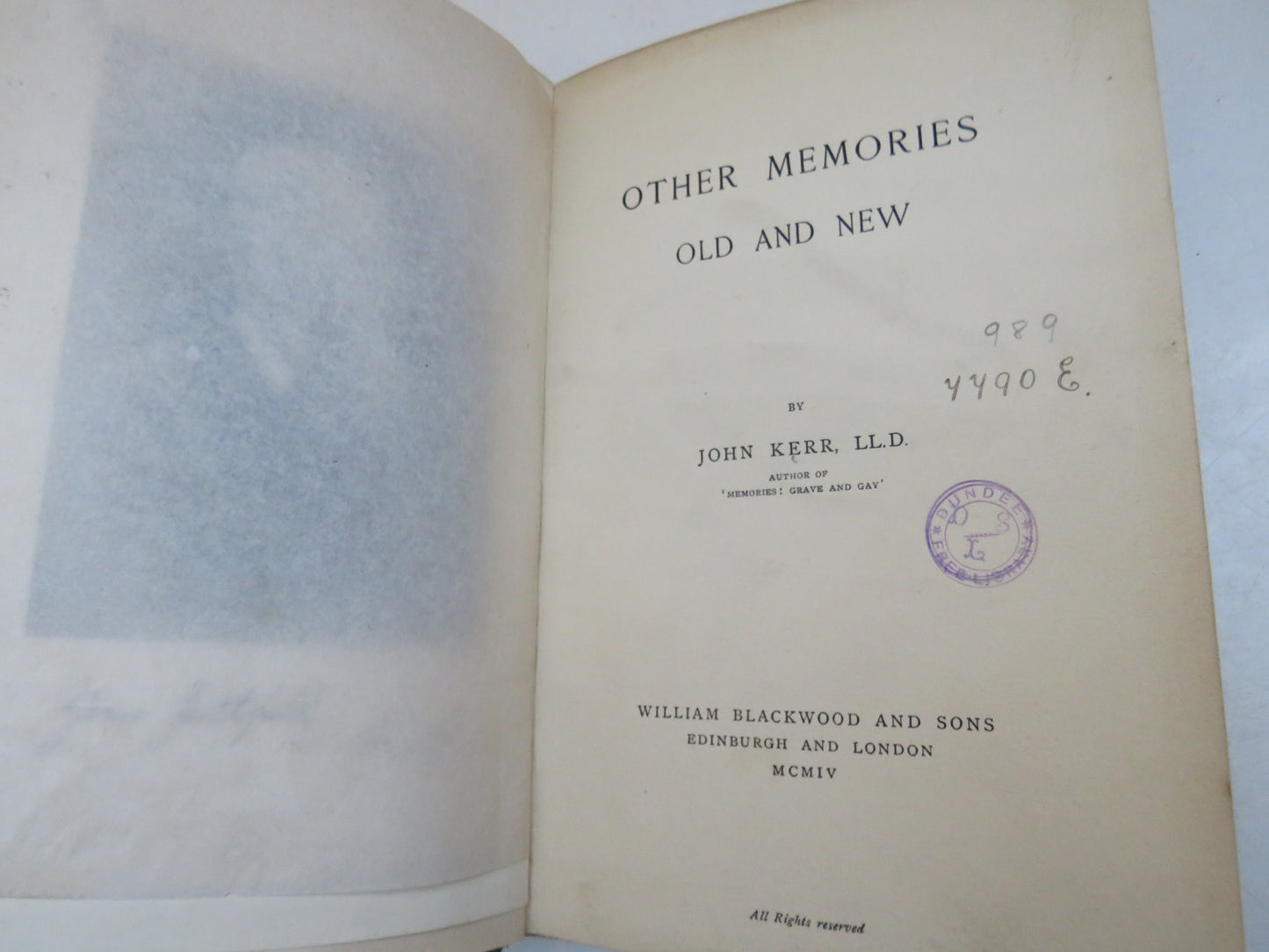 Other Memories Old and New By John Kerr 1904