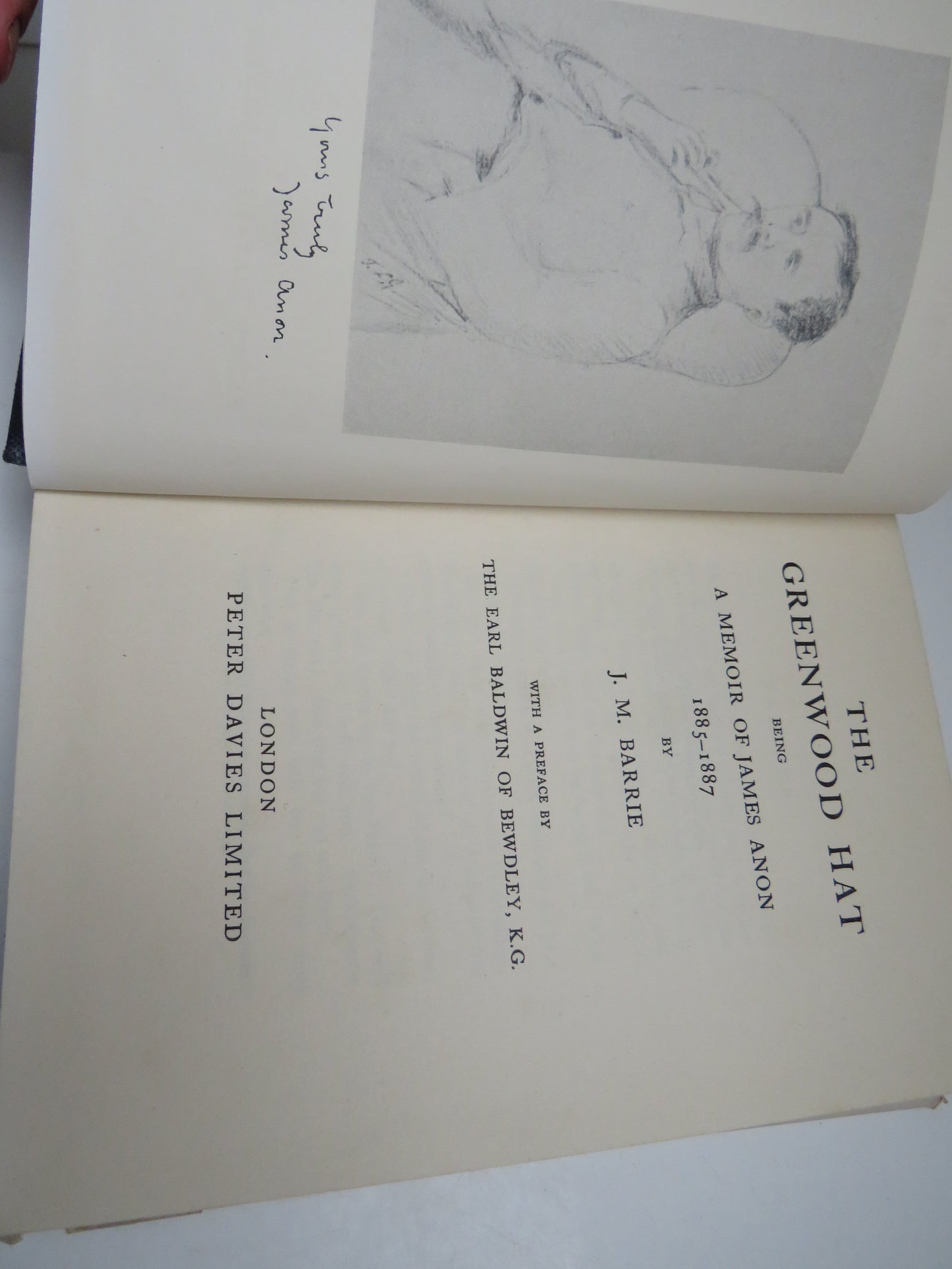 The Greenwood Hat Being A Memoir of James Anon 1885-1887 By J.M. Barrie 1937