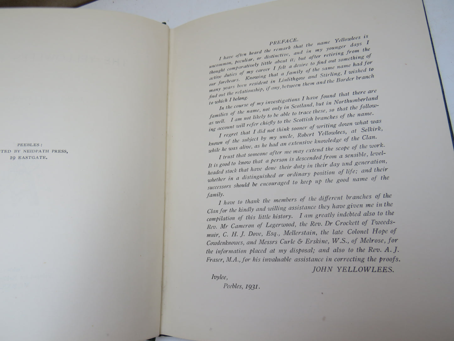 The Yellowlees Family By John Yellowlees 1931