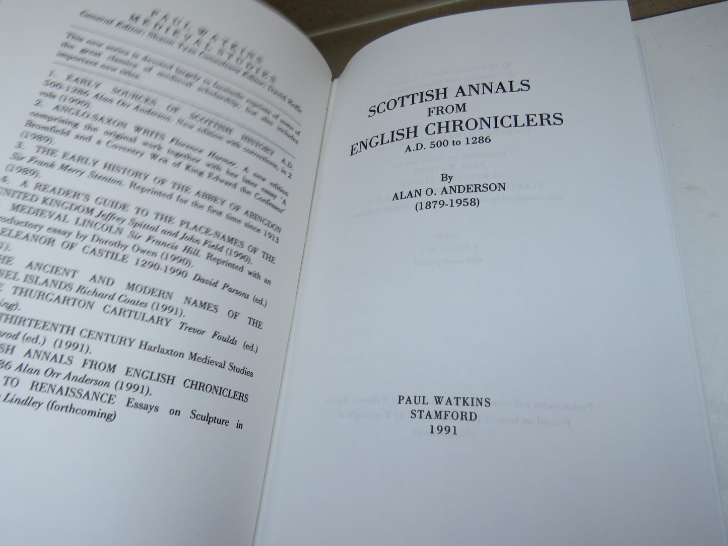 Scottish Annals From English Chroniclers A.D. 500 To 1286 By Alan O. Anderson 1991