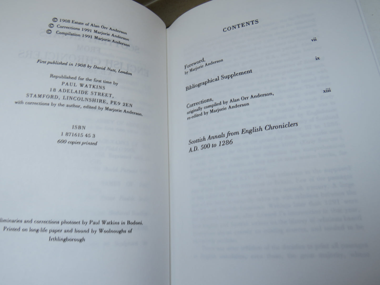 Scottish Annals From English Chroniclers A.D. 500 To 1286 By Alan O. Anderson 1991