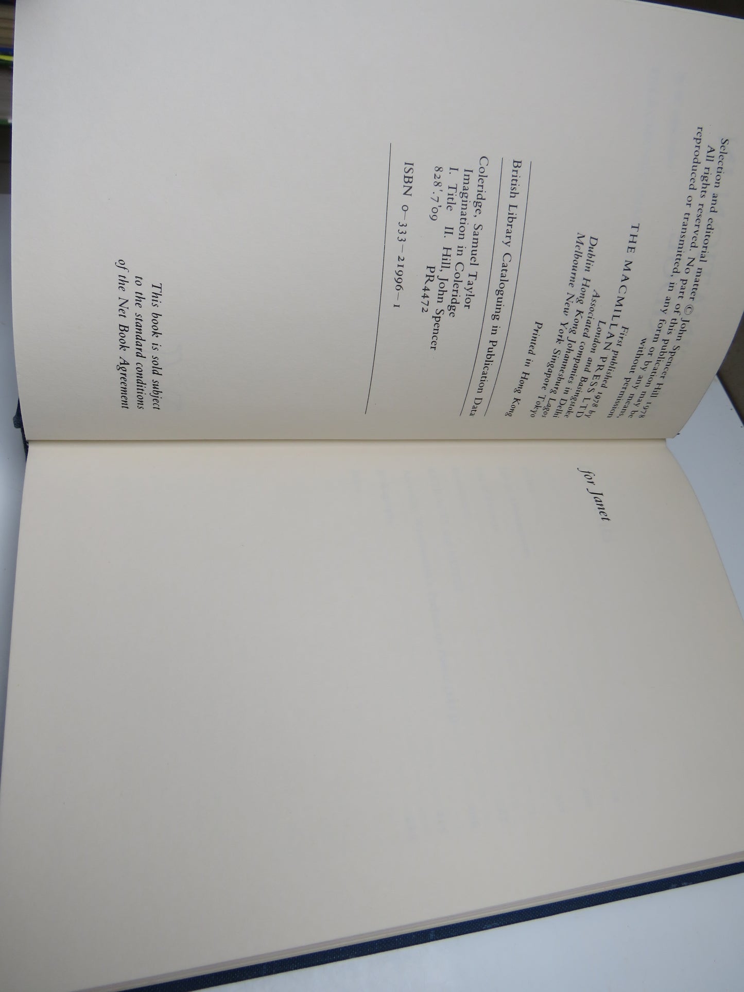 Imagination In Coleridge Edited By John Spencer Hill 1978
