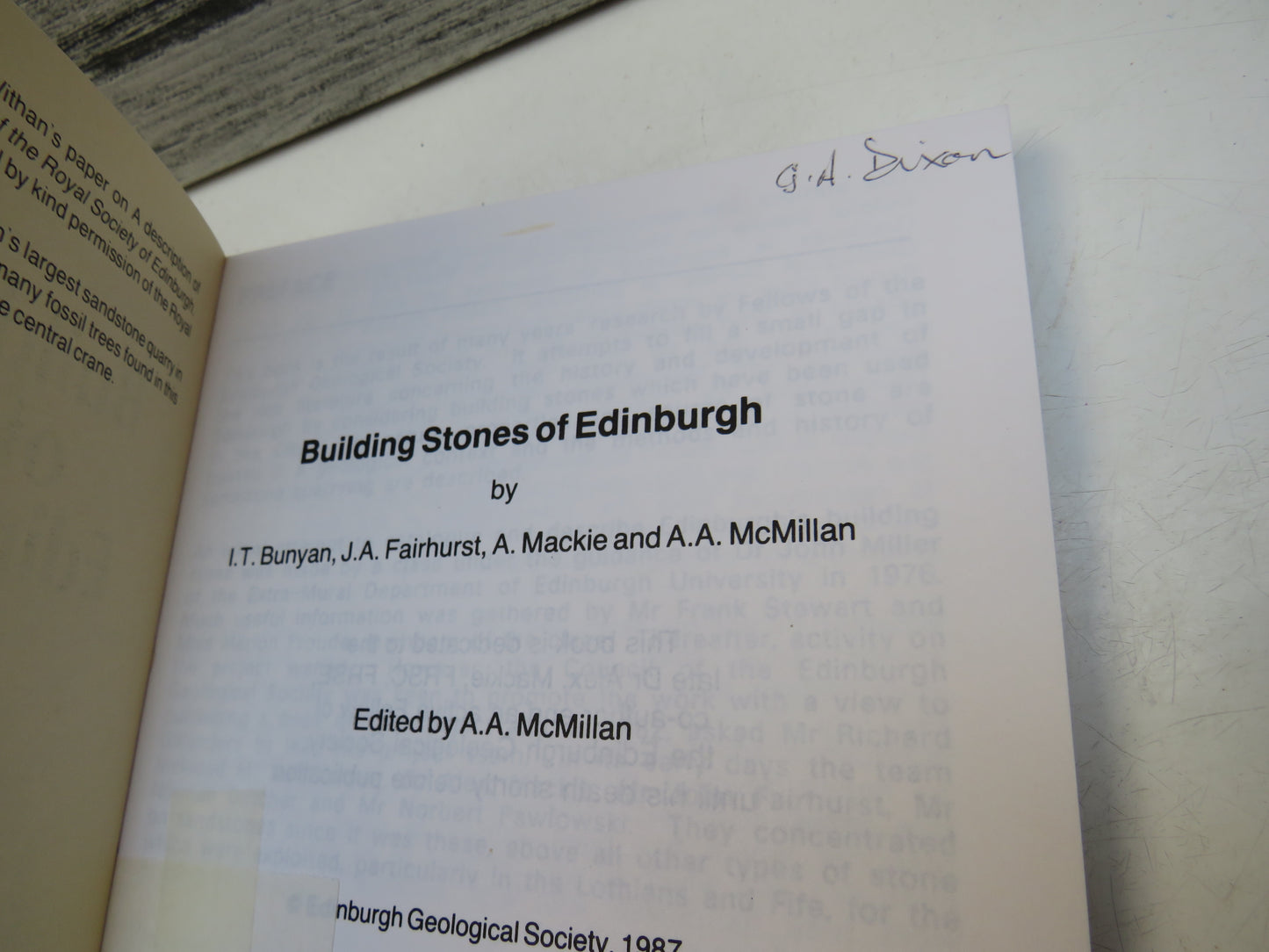 Building Stones of Edinburgh By I.T. Bunyan, J.A. Fairhurst, A .Mackie and A.A. McMillan 1987