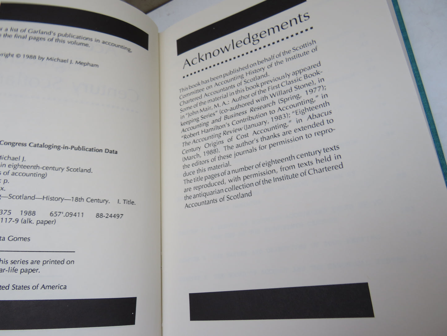 Accounting In Eighteenth Century Scotland By Michael J. Mepham 1988
