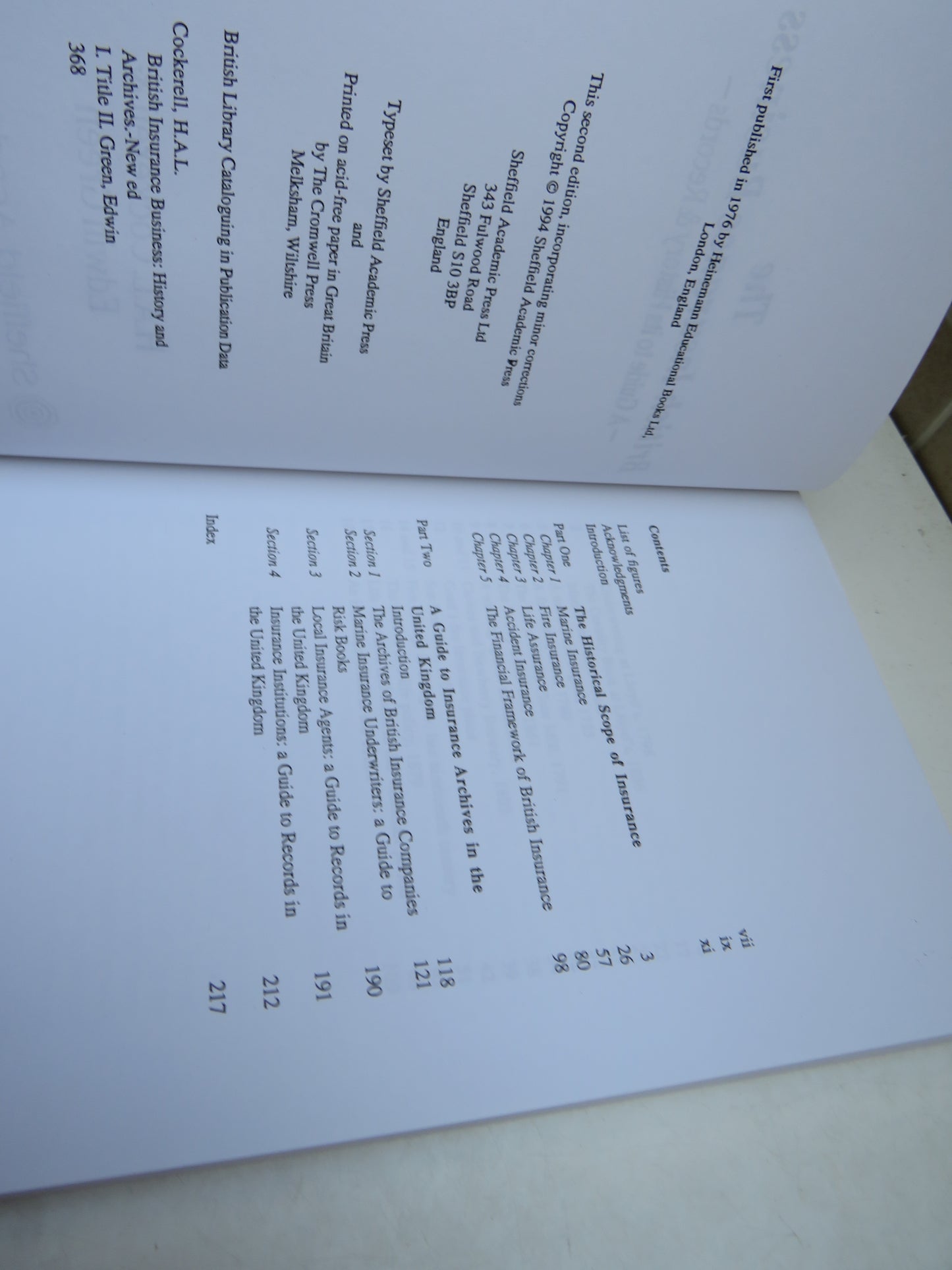 The British Insurance Business, A Guide to its History & Records, Cockerell & Green, 1994