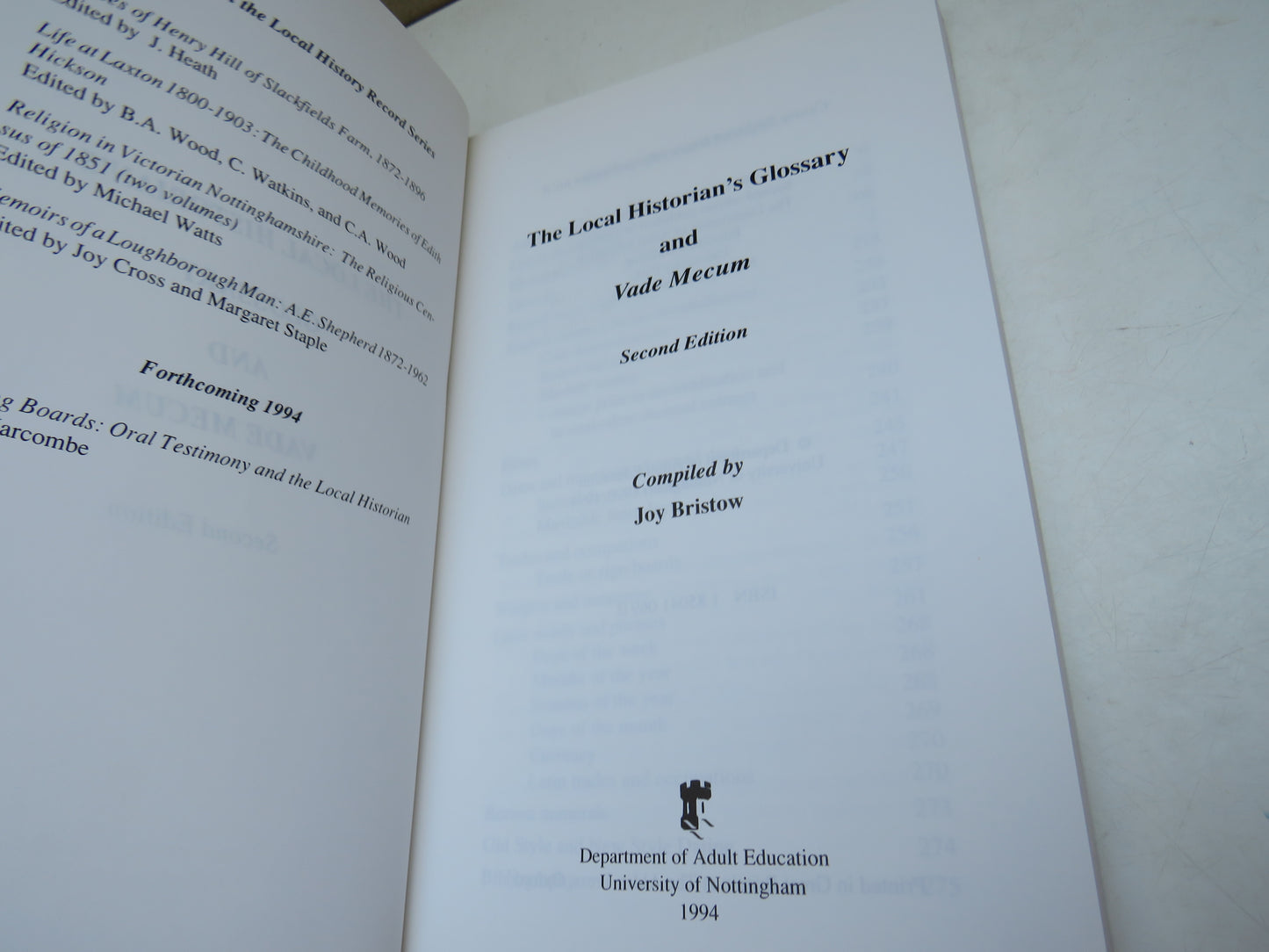The Local Historian's Glossary & Vade Mecum, by Joy Bristow, 1994