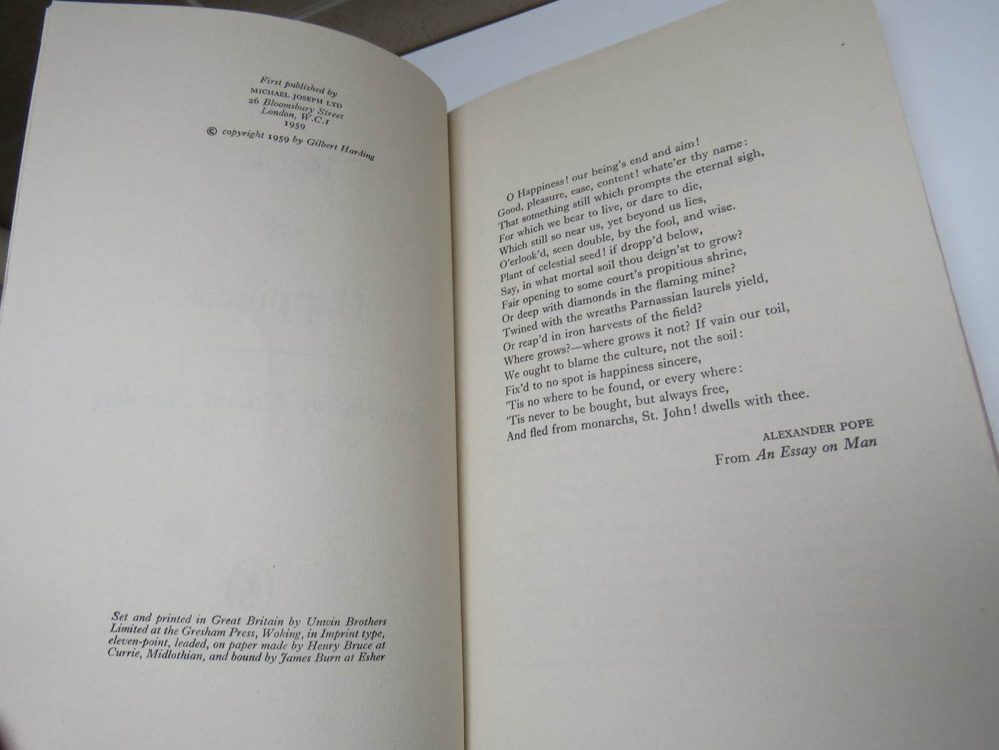 A Book of Happiness Compiled By Gilbert Harding 1959