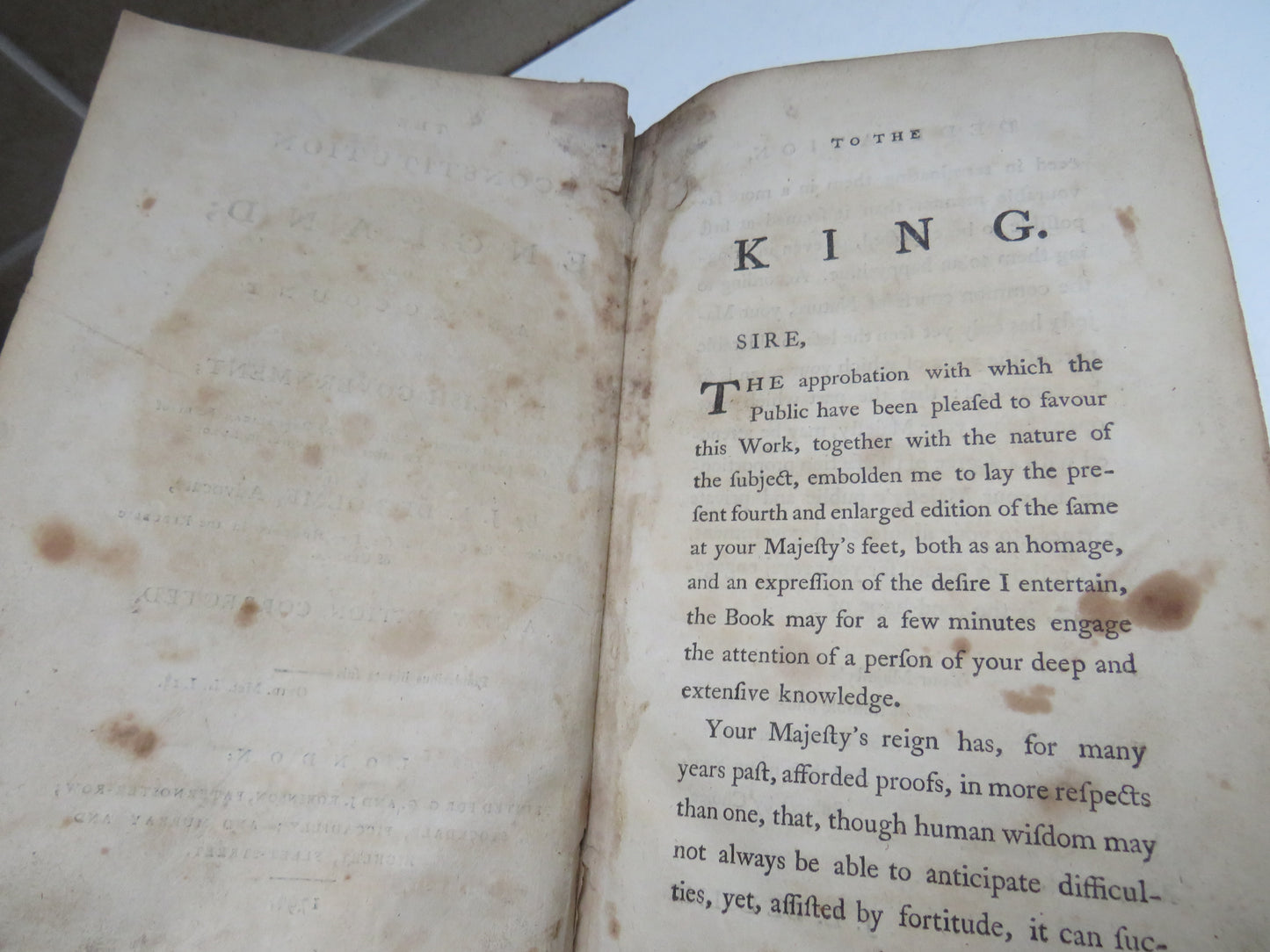 The Constitution of England Or An Account Of The English Government By J.L. De Lolme 1796 Antique Book