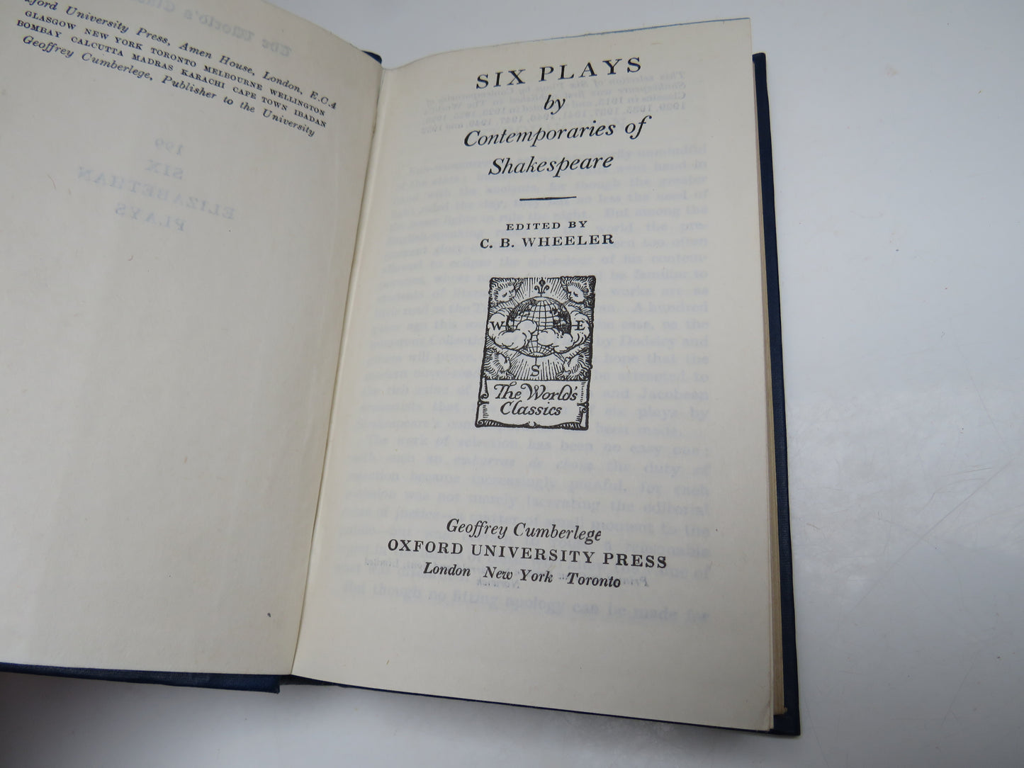 Six Plays By Contemporaries of Shakespeare Edited By C.B. Wheeler 1952