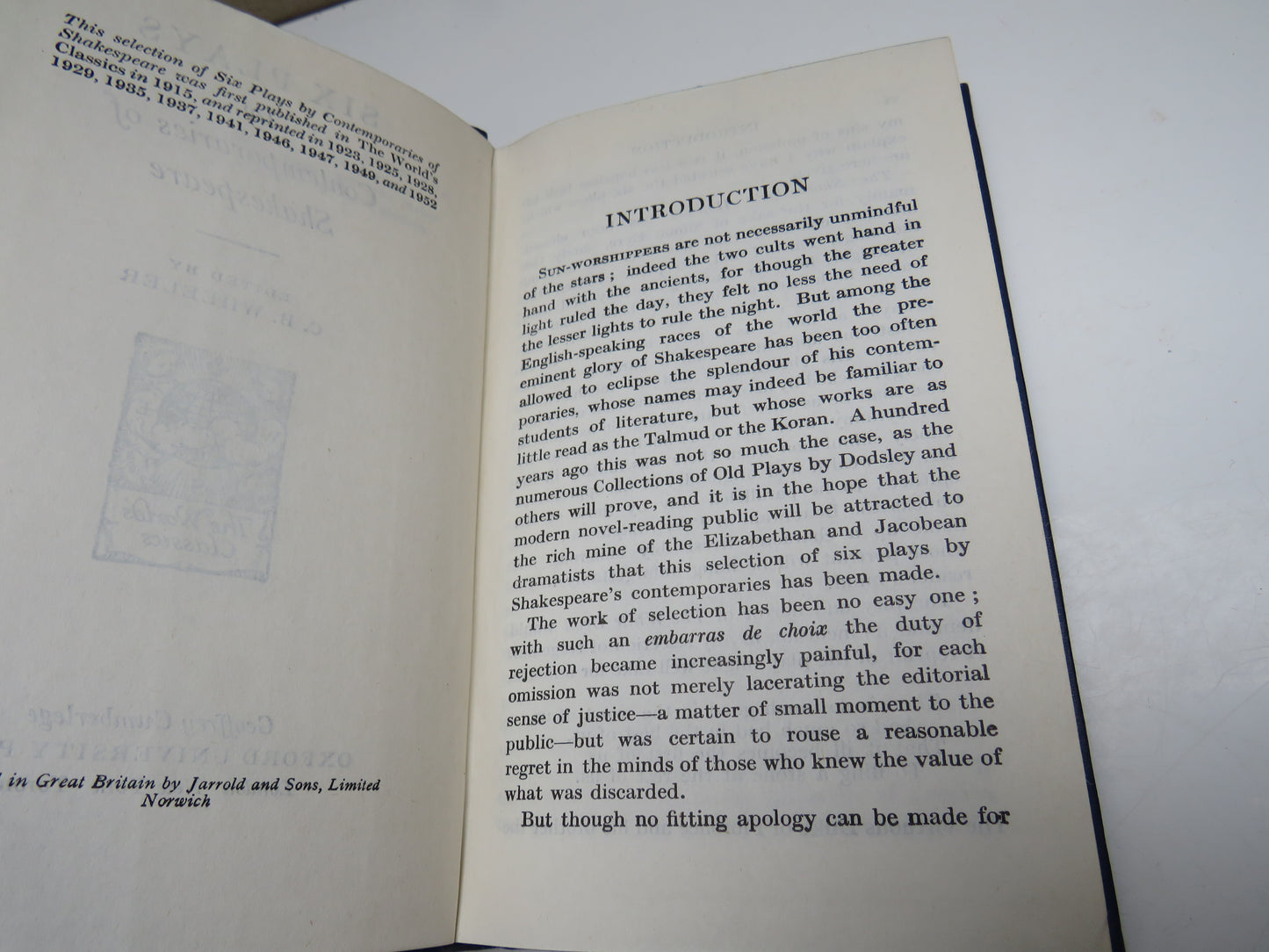Six Plays By Contemporaries of Shakespeare Edited By C.B. Wheeler 1952
