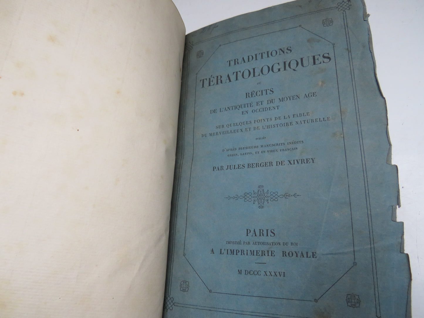 Traditions Teratologiques Ou Recits De L'Antiquite Et Du Moyen Age En Occident Par Jules Berger De Xivrey 1836