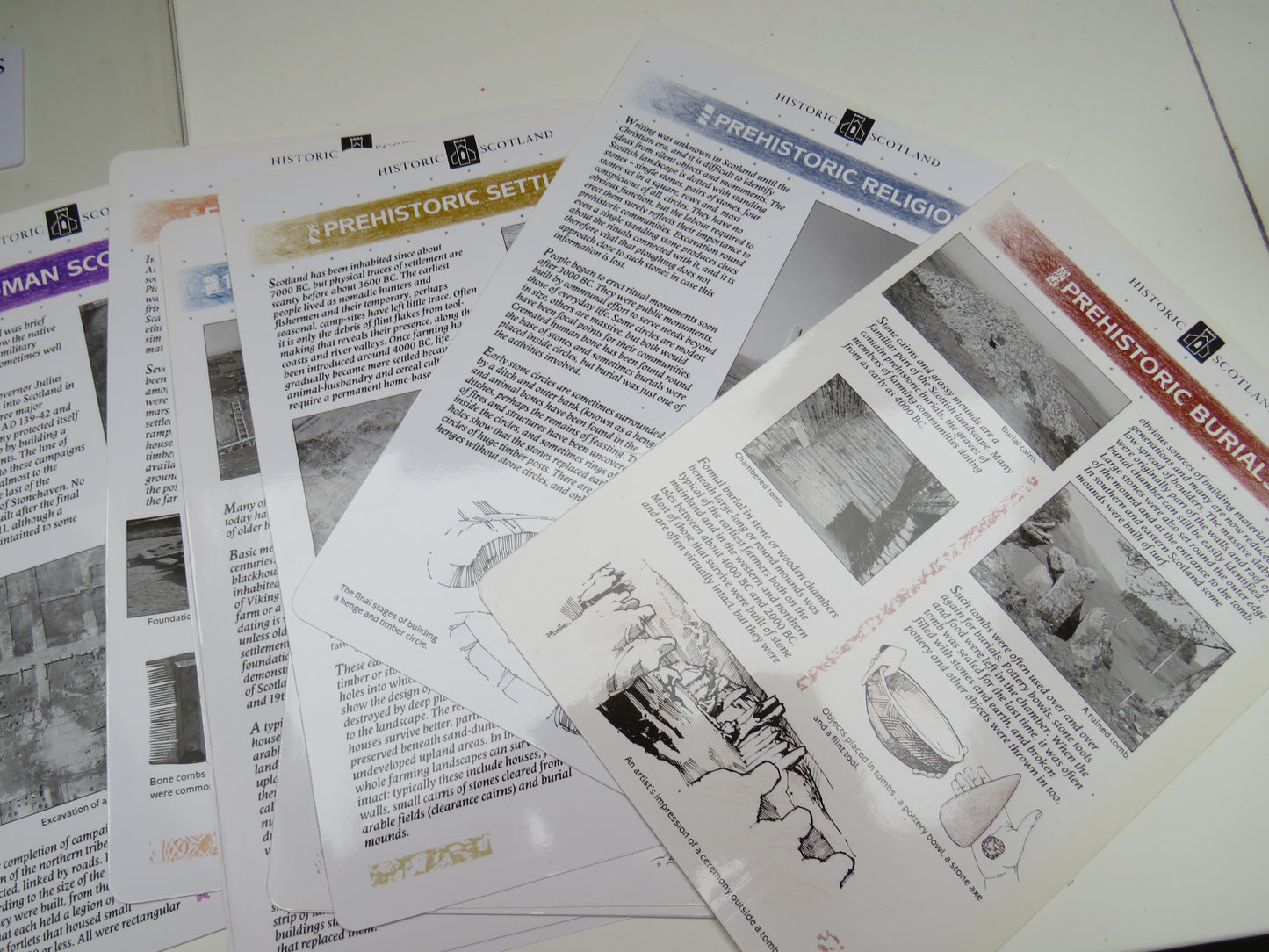 Selection of Historic Scotland Information Cards Including Prehistoric Burials, Roman Scotland and The Hidden Past