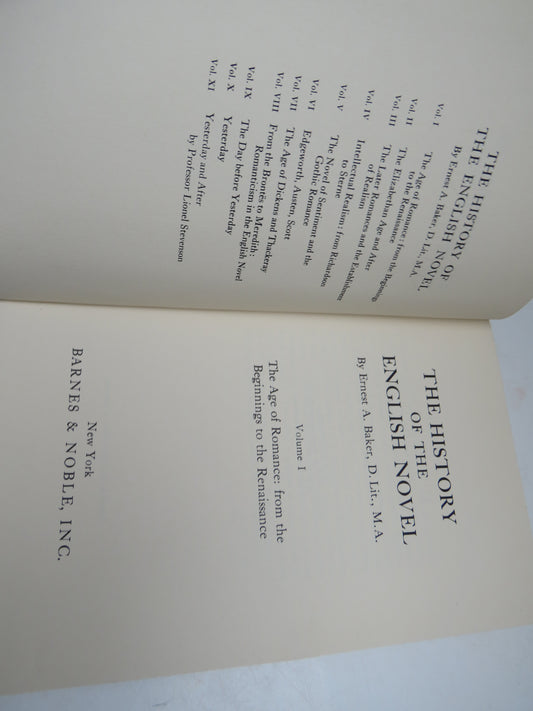The History of the English Novel By Ernest A. Baker Volume I The Age of Romance 1967