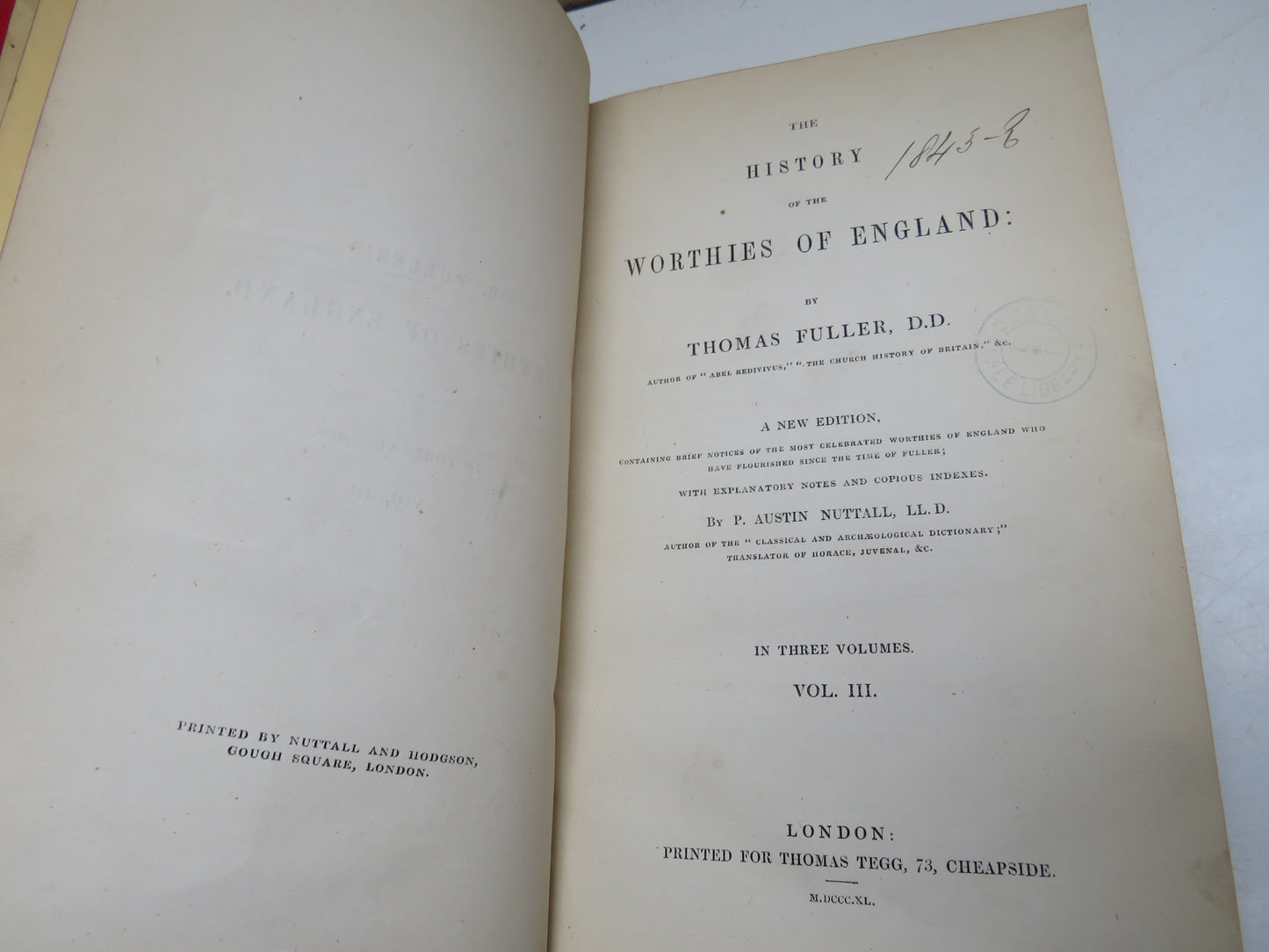 The History of the Worthies of England by Thomas Fuller Vol III 1840