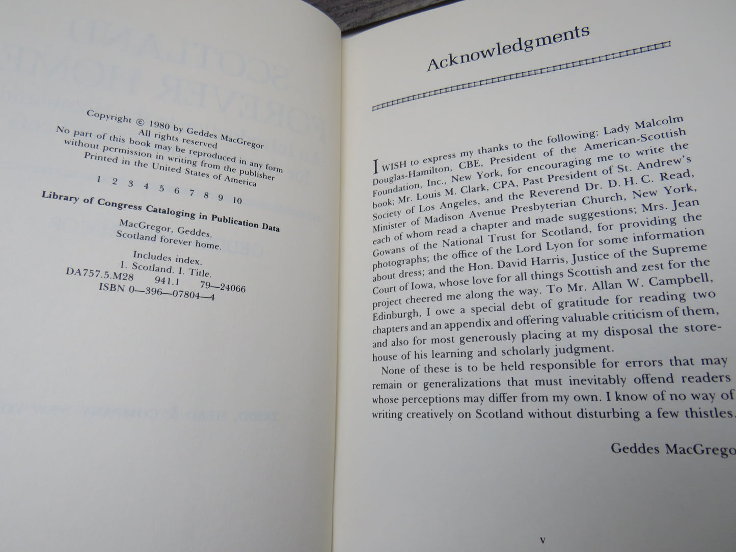 Scotland Forever Home An Introduction To The Homeland For American and Other Scots By Geddes MacGregor 1980