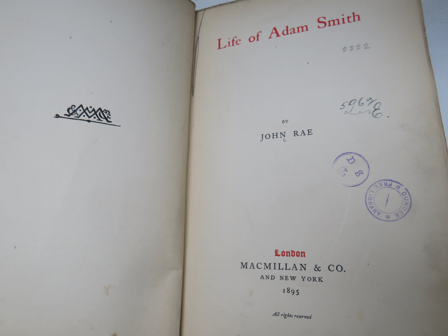 Life of Adam Smith By John Rae 1895 Antique Victorian Book