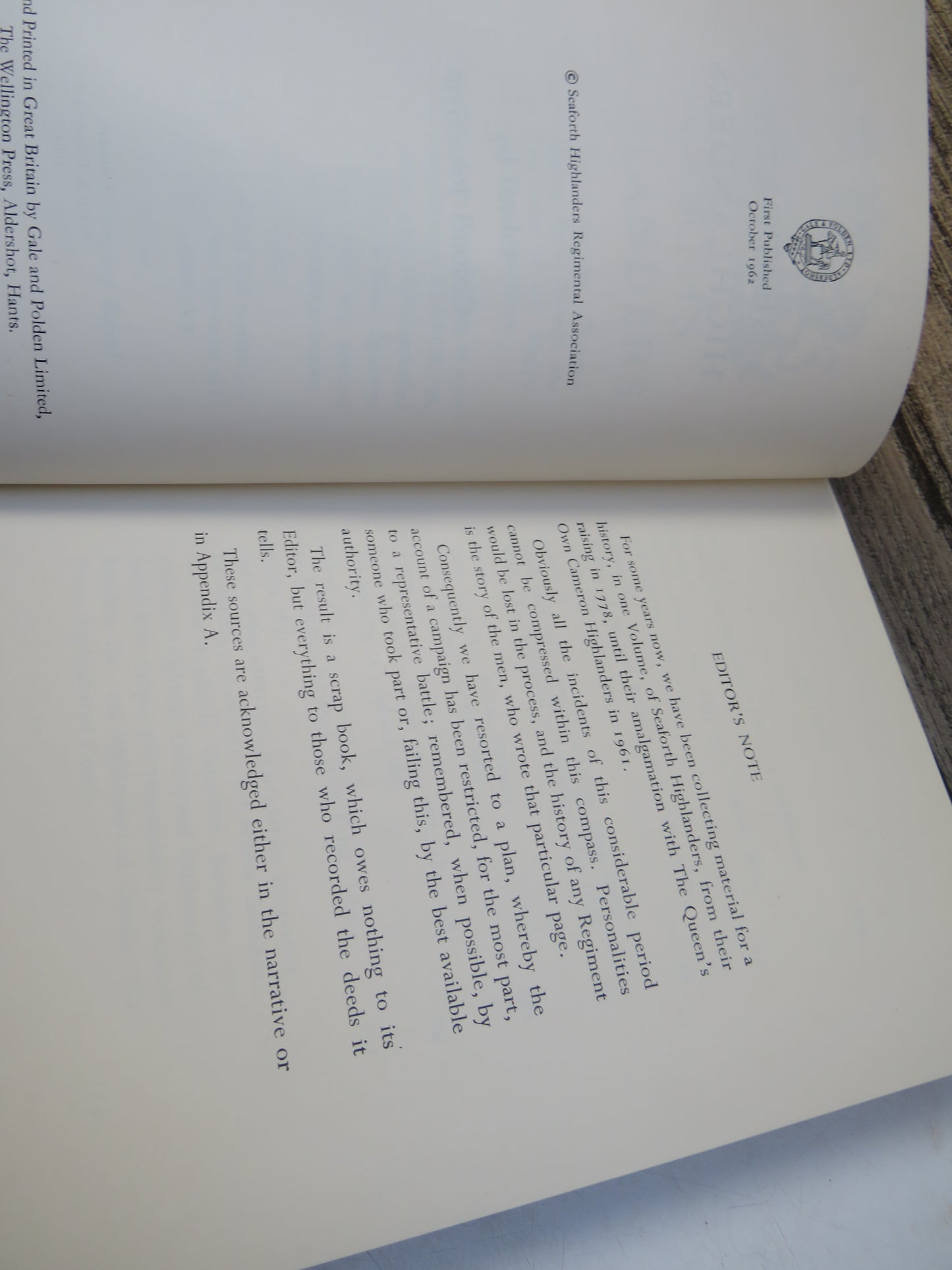Seaforth Highlanders Edited By Colonel John Sym 1962