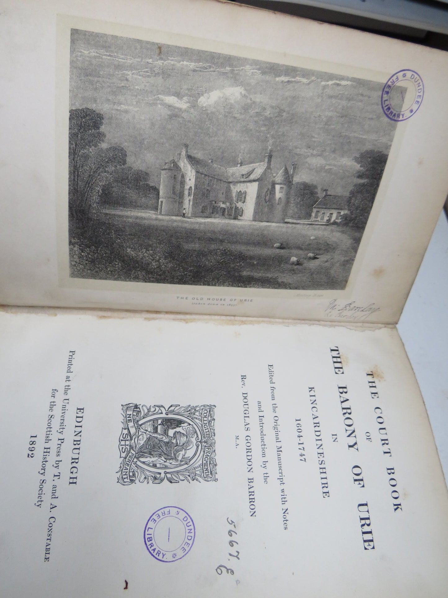 The Court Book of The Barony of Urie In Kincardineshire 1604-1747 Antique Book 1892