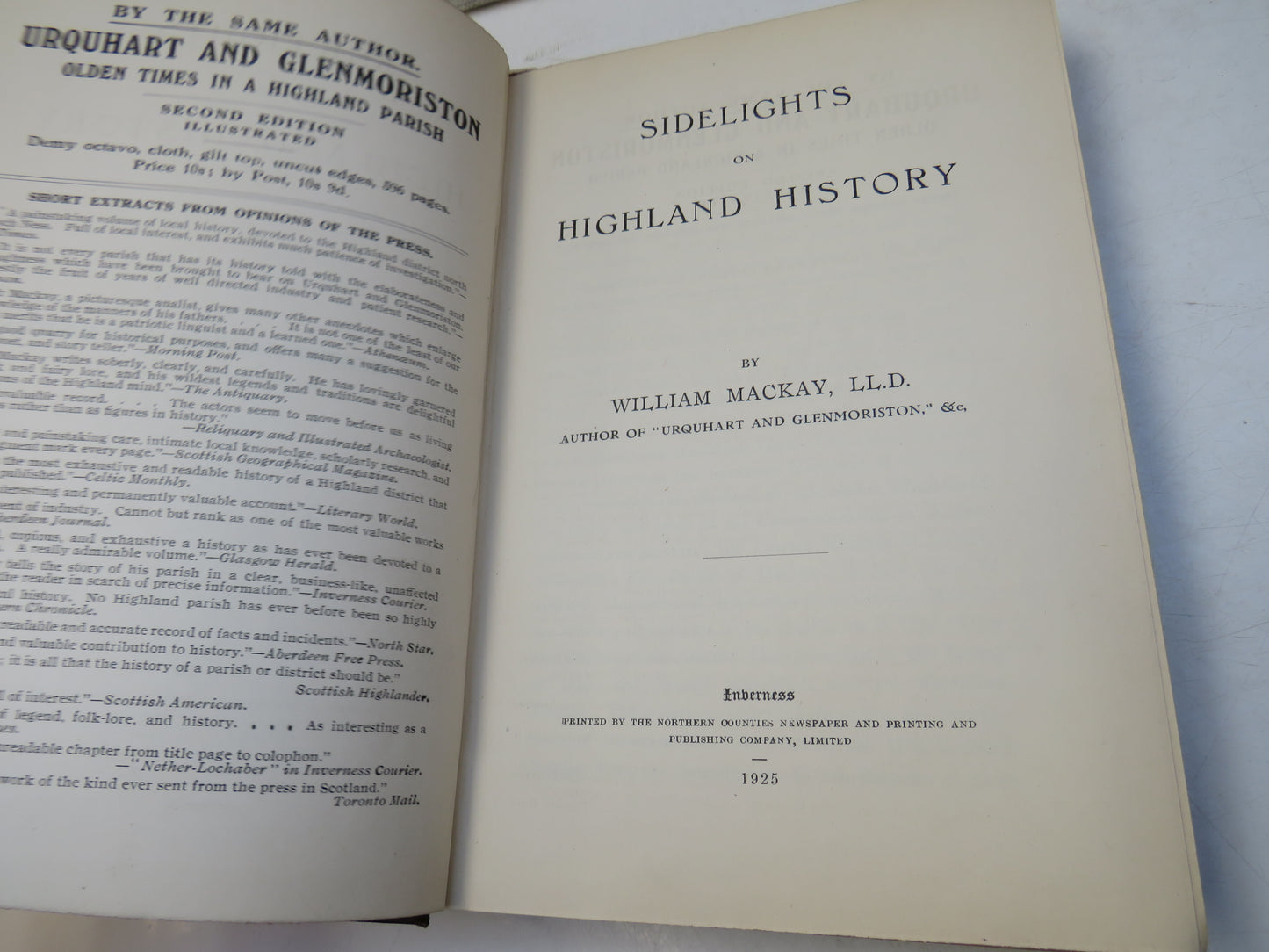Sidelights on Highland History By William Mackay 1925